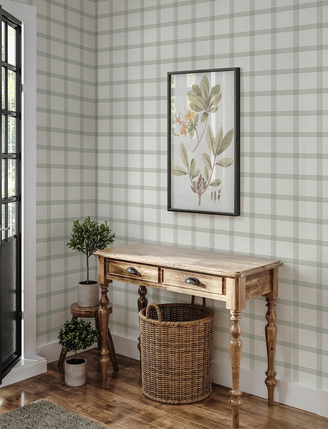 Twain Green Plaid Wallpaper