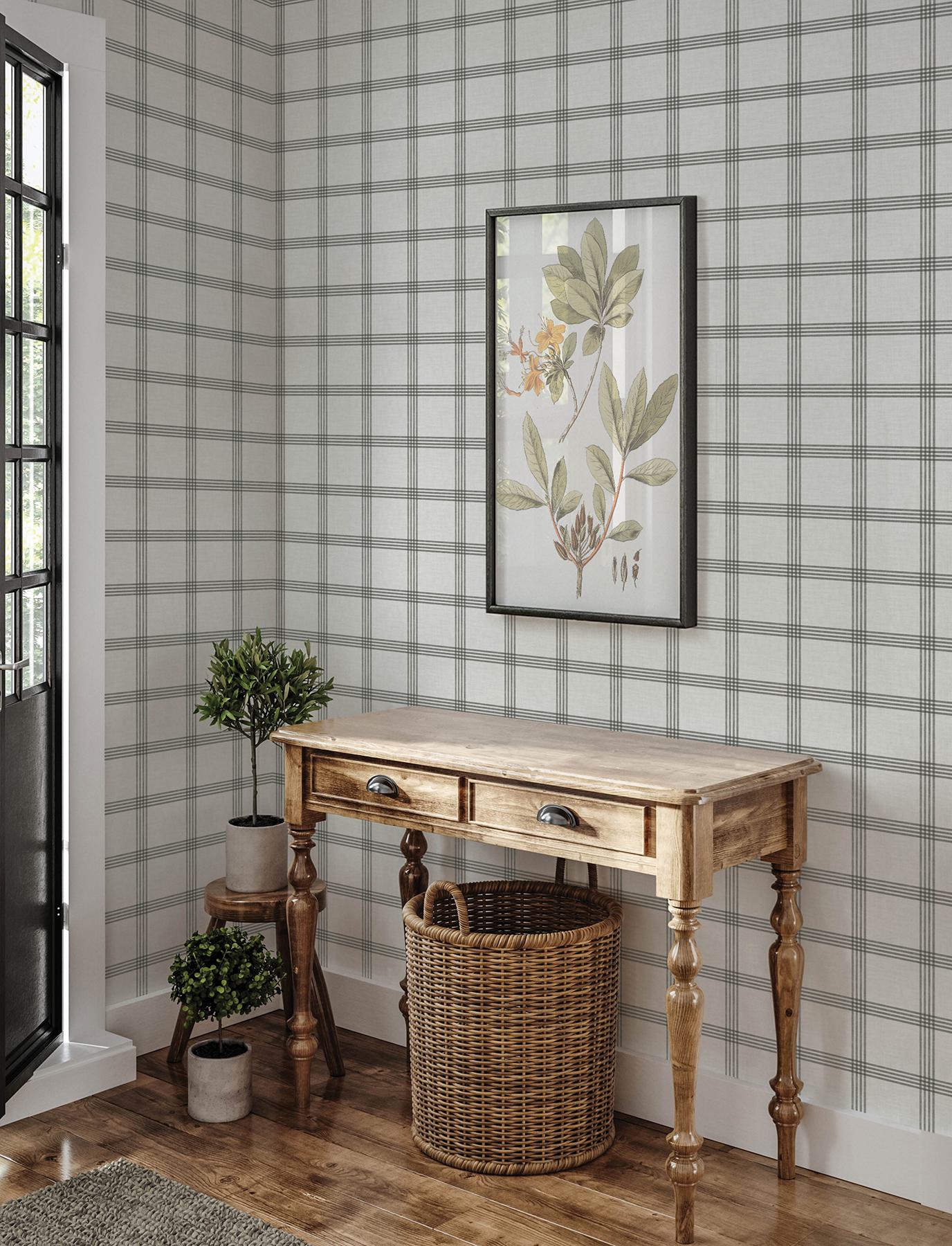 Twain Charcoal Plaid Wallpaper