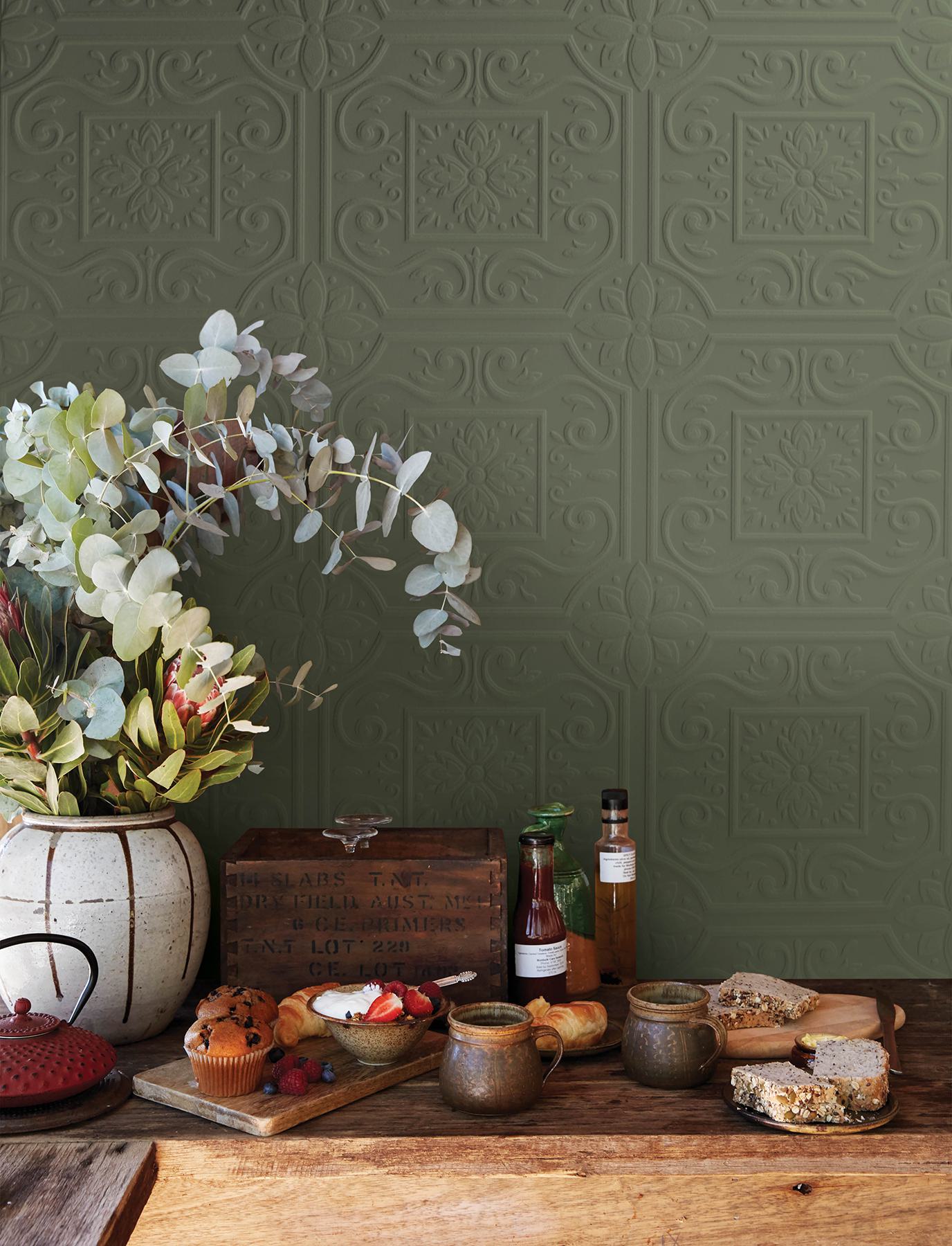 Ibold White Tin Ceiling Scroll Paintable Wallpaper