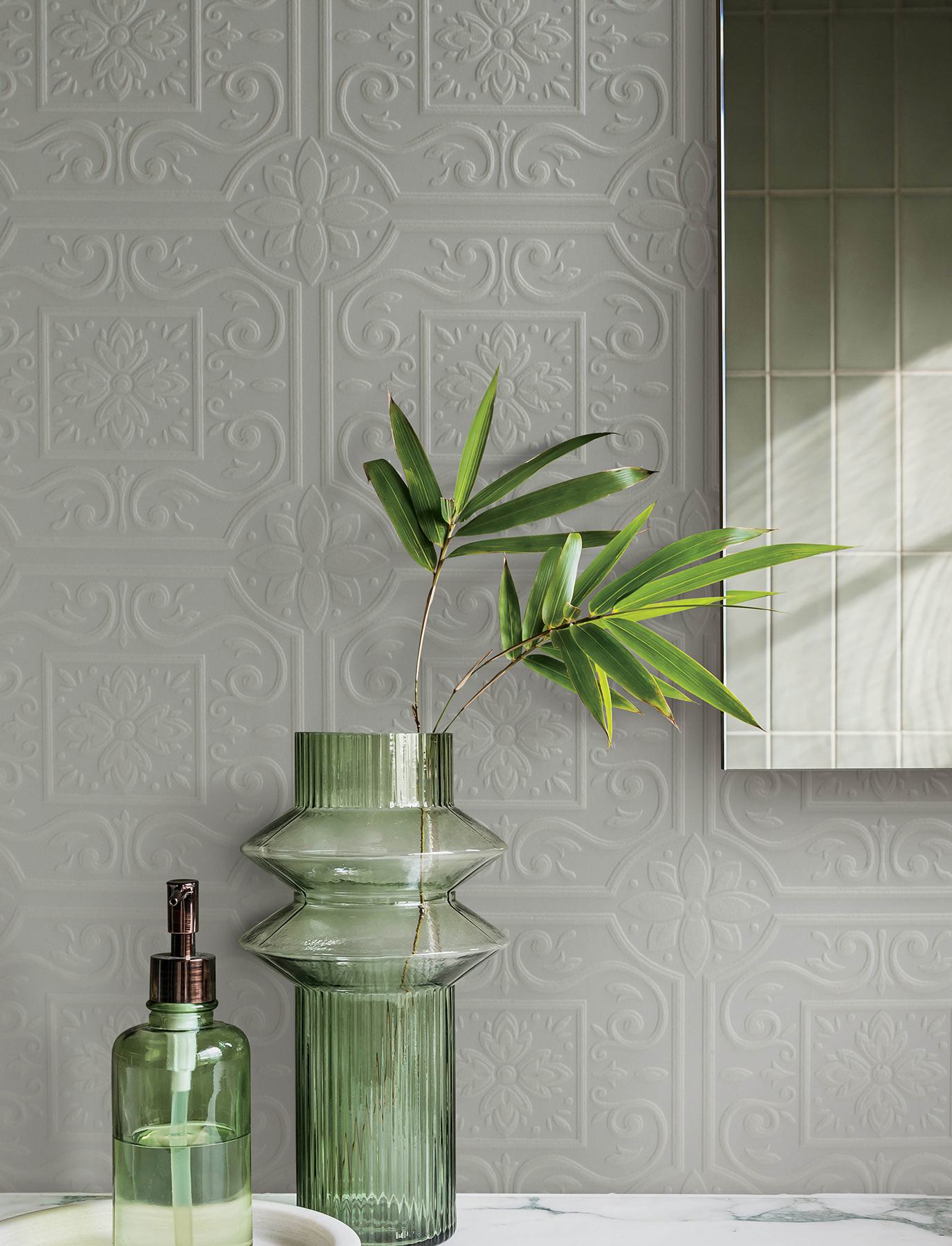 Ibold White Tin Ceiling Scroll Paintable Wallpaper