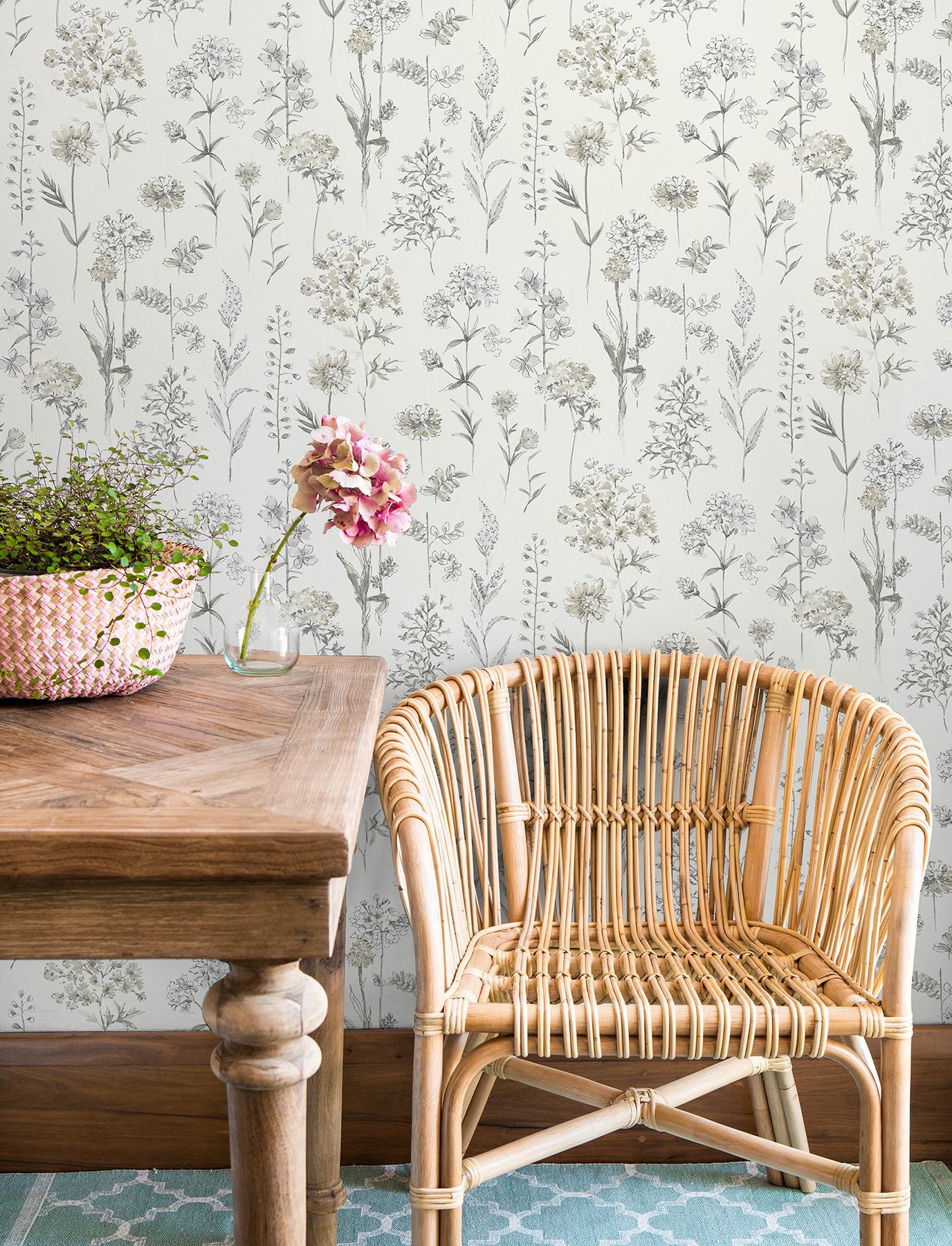 Bergamot Light Grey Wildflower Wallpaper
