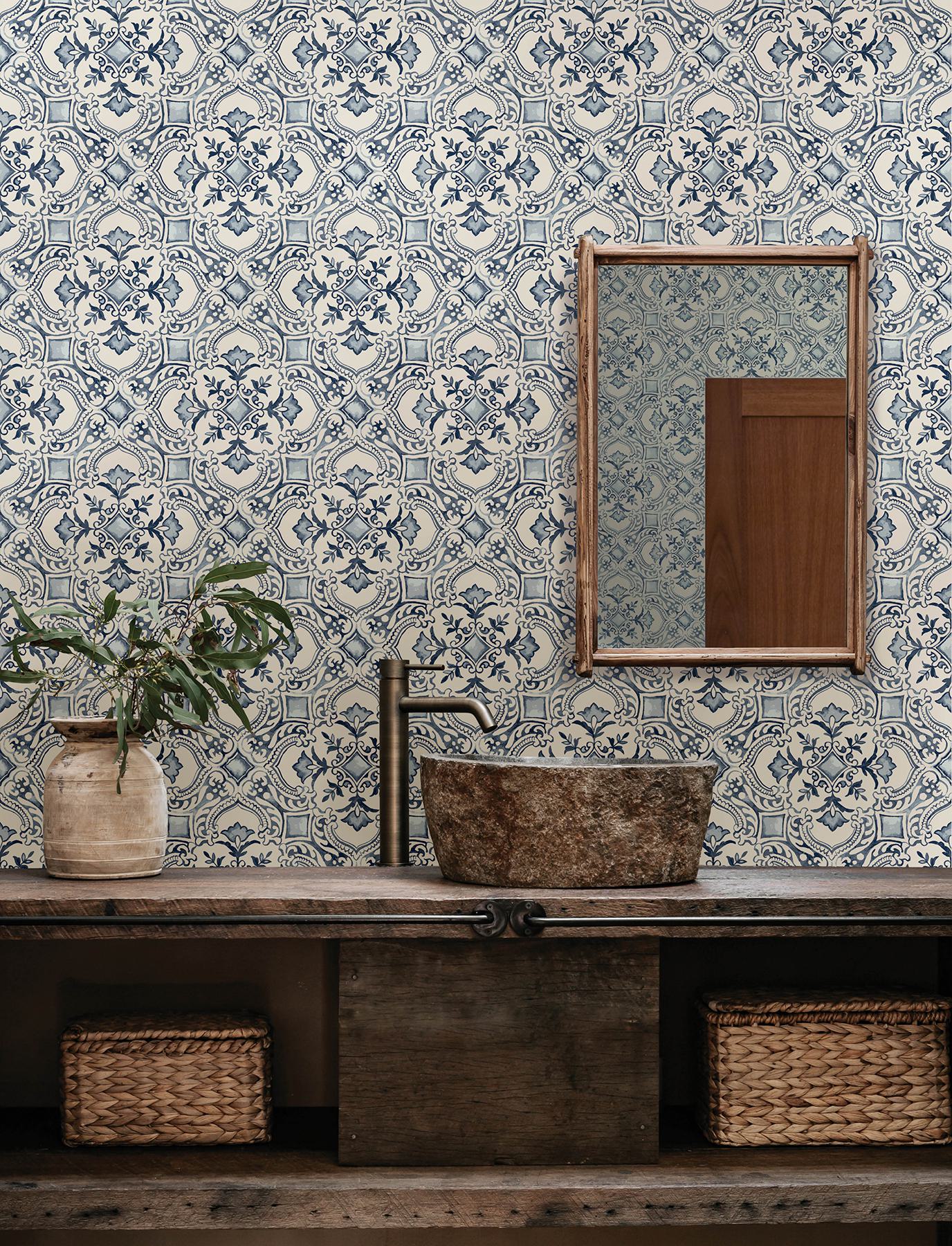 Marjoram Blue Floral Tile Wallpaper