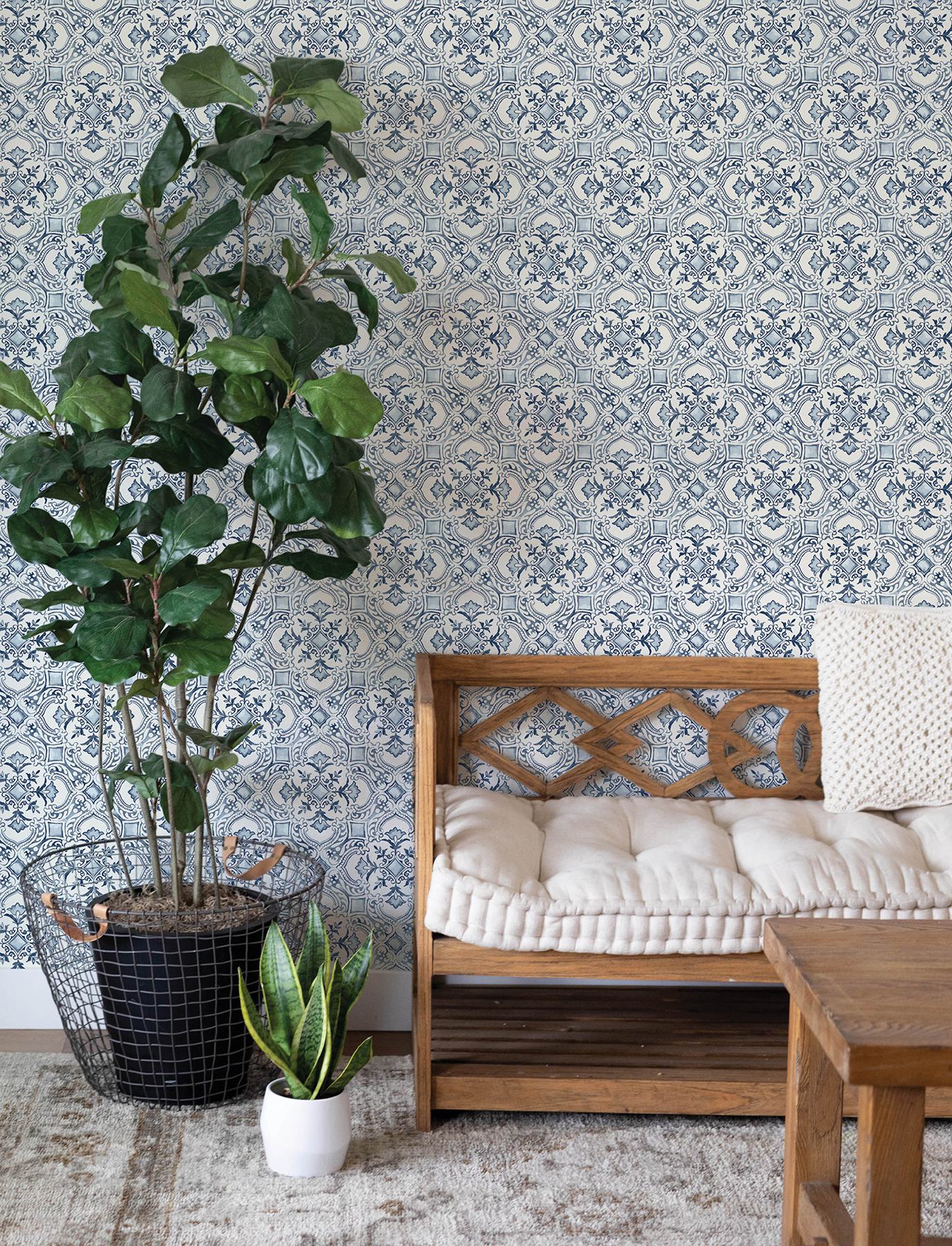 Marjoram Blue Floral Tile Wallpaper