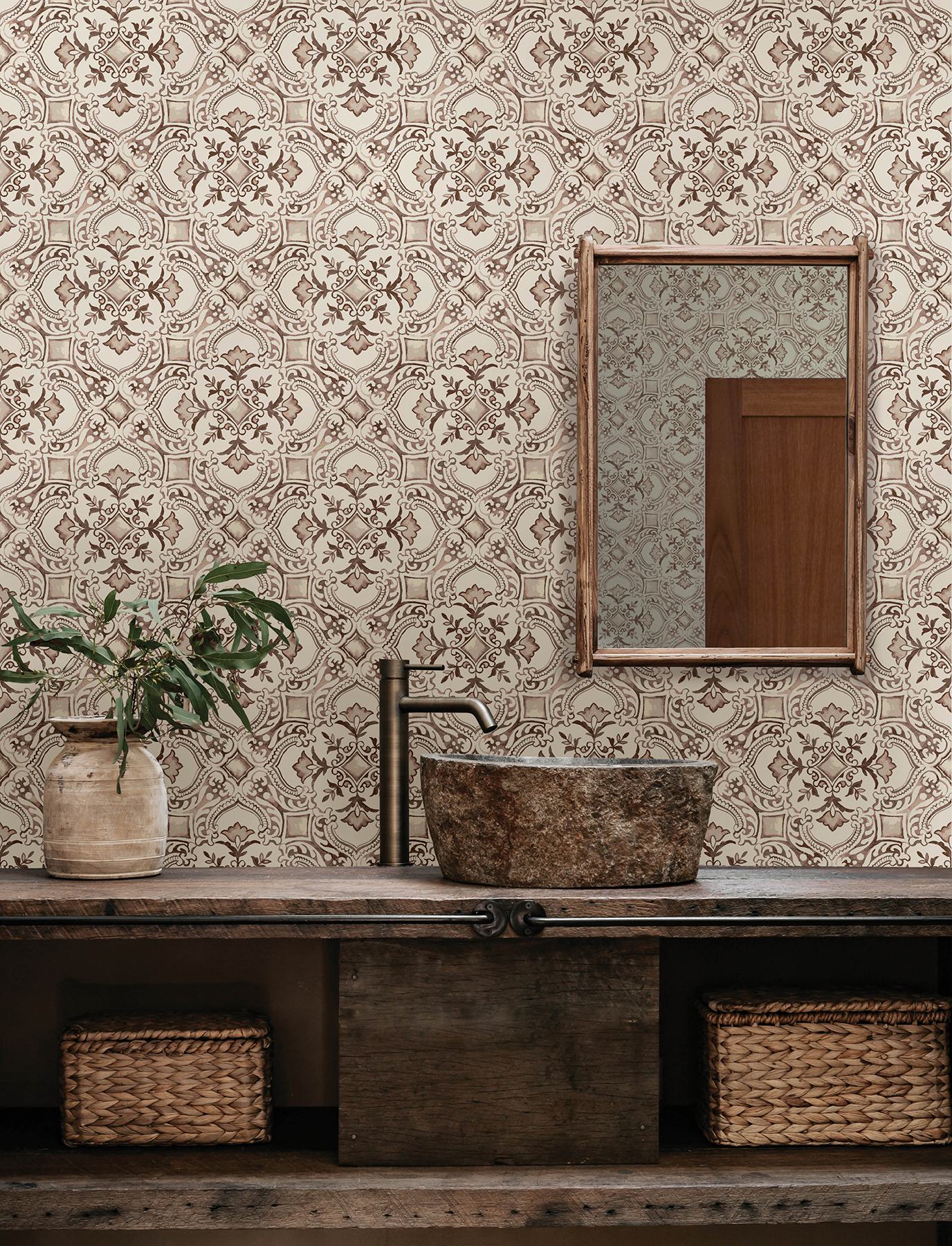 Marjoram Blush Floral Tile Wallpaper