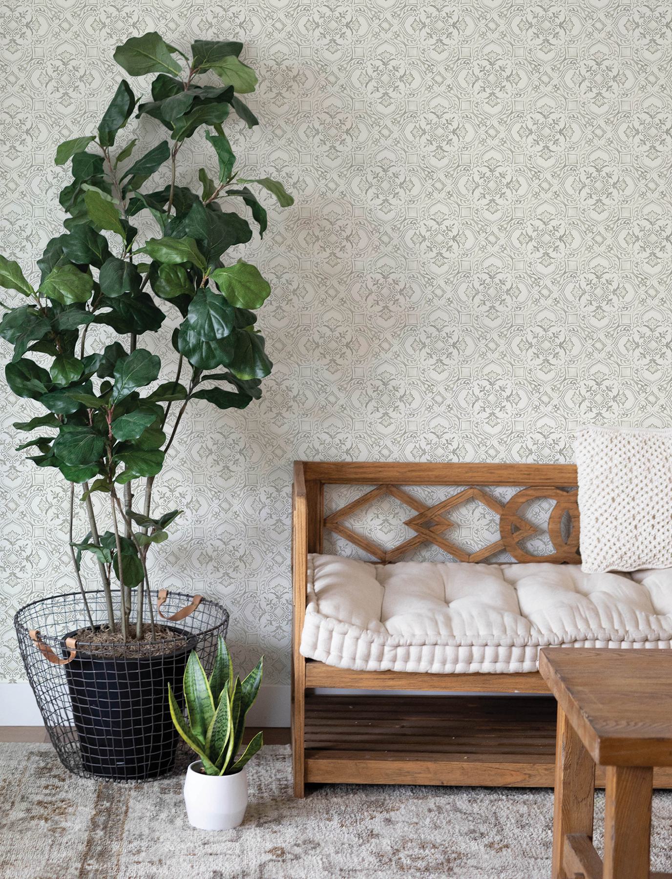 Marjoram Blush Floral Tile Wallpaper