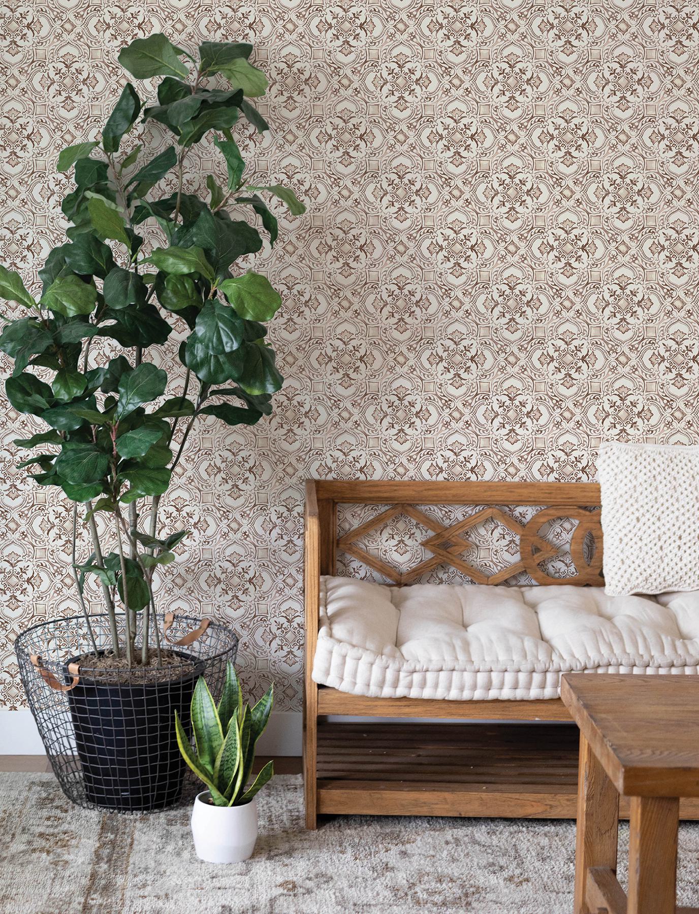 Marjoram Light Grey Floral Tile Wallpaper