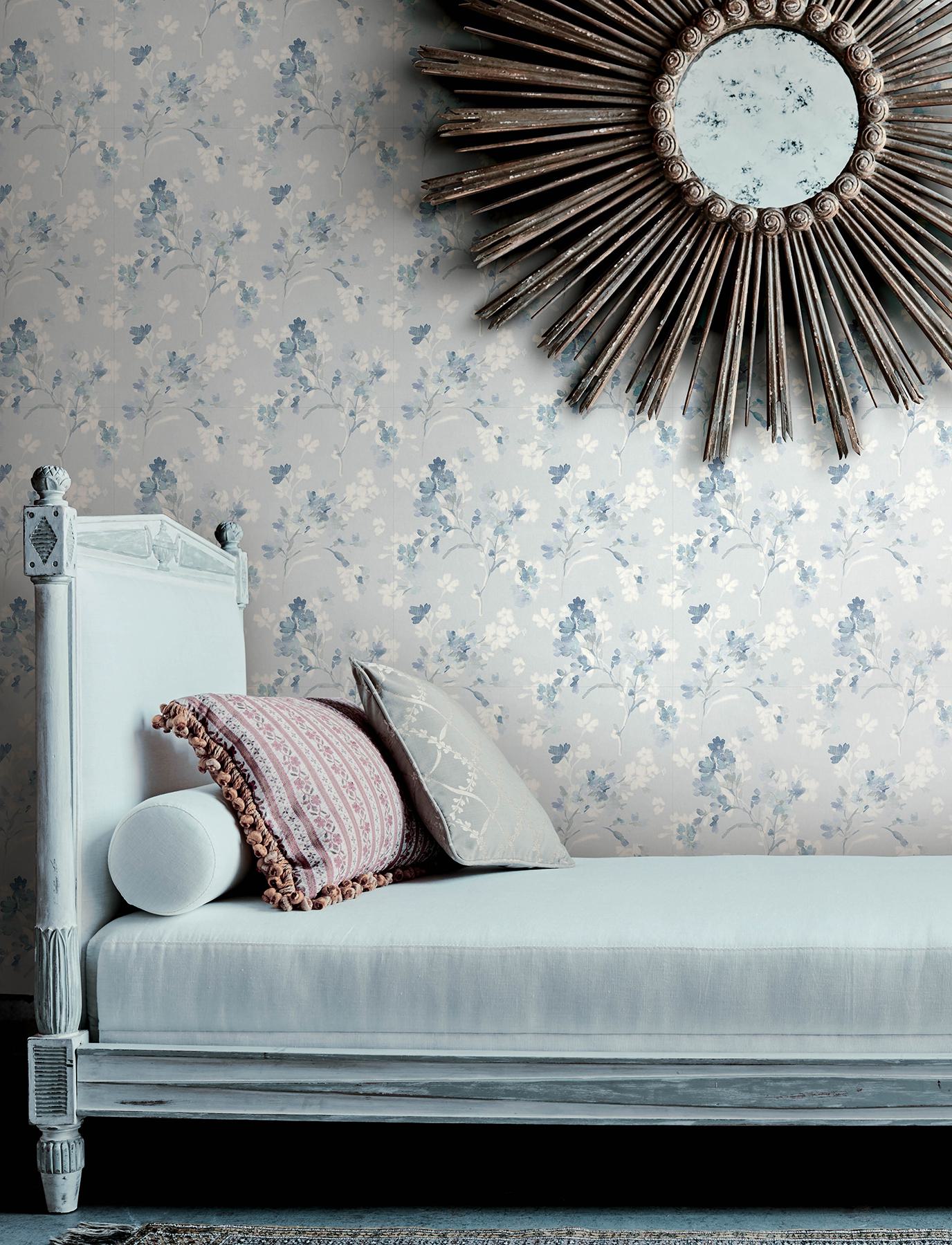 Azalea Light Blue Floral Branches Wallpaper