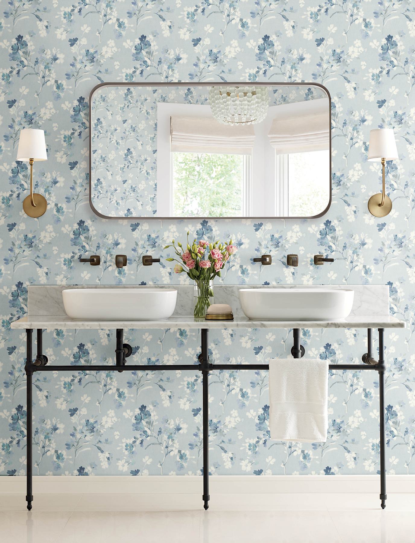 Azalea Light Blue Floral Branches Wallpaper