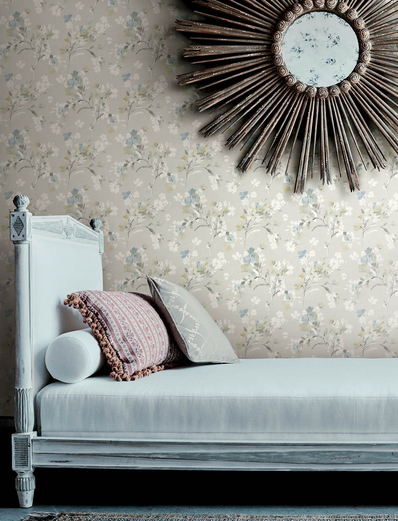 Azalea Light Grey Floral Branches Wallpaper