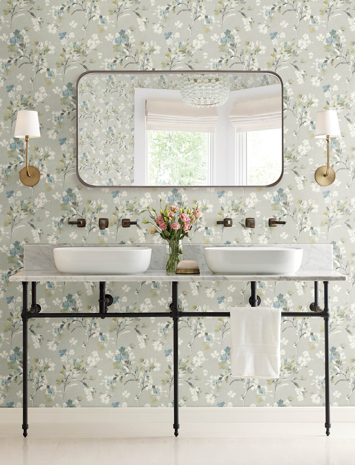 Azalea Light Grey Floral Branches Wallpaper