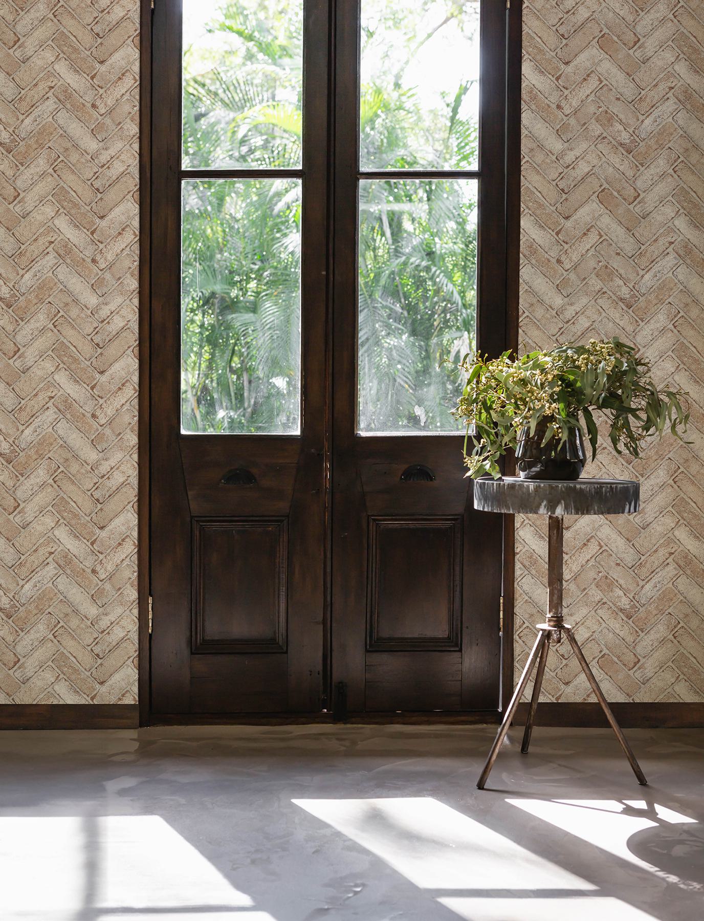 Canelle Rust Brick Herringbone Wallpaper