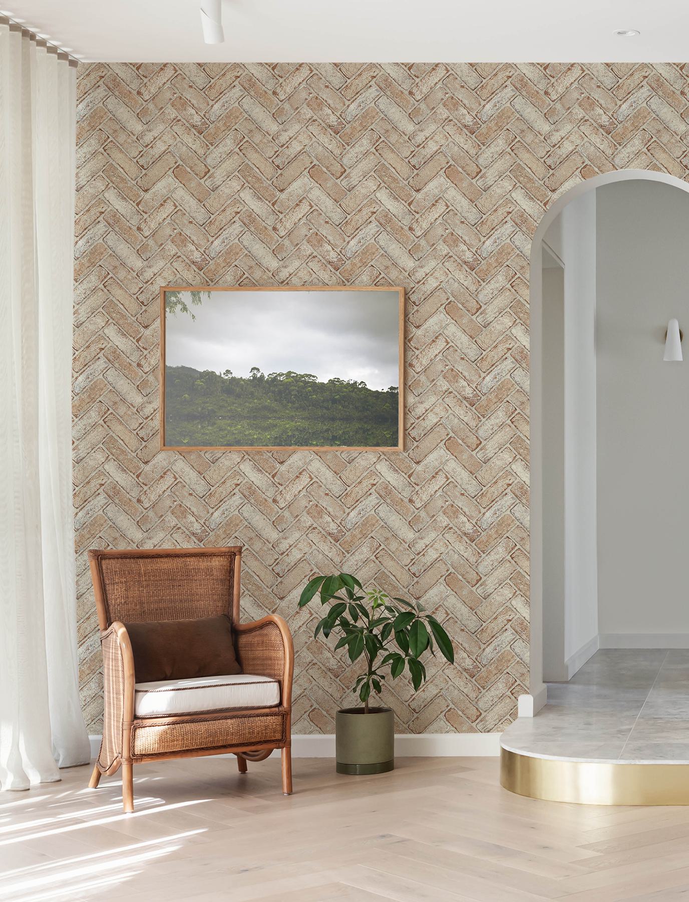 Canelle Rust Brick Herringbone Wallpaper