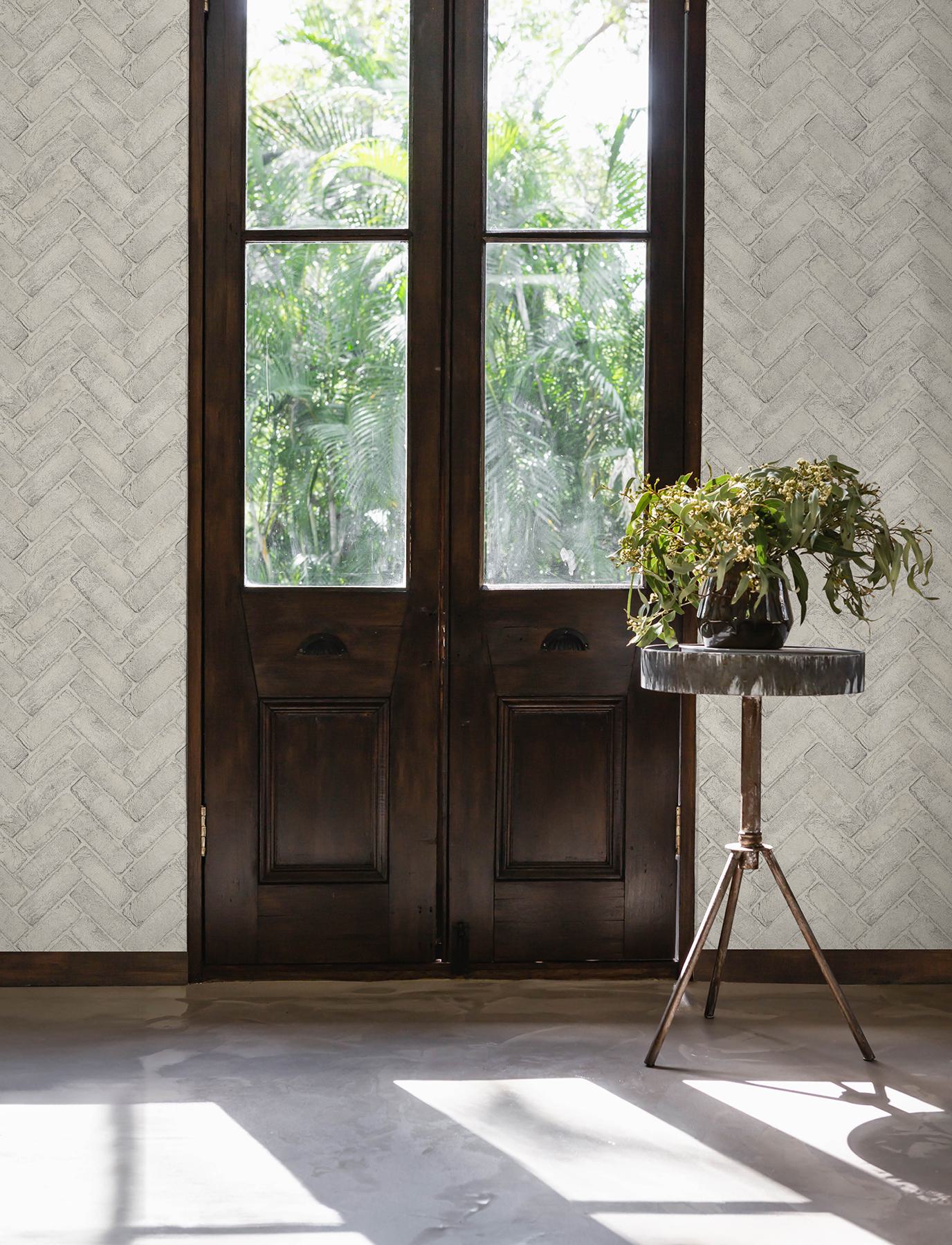 Canelle White Brick Herringbone Wallpaper