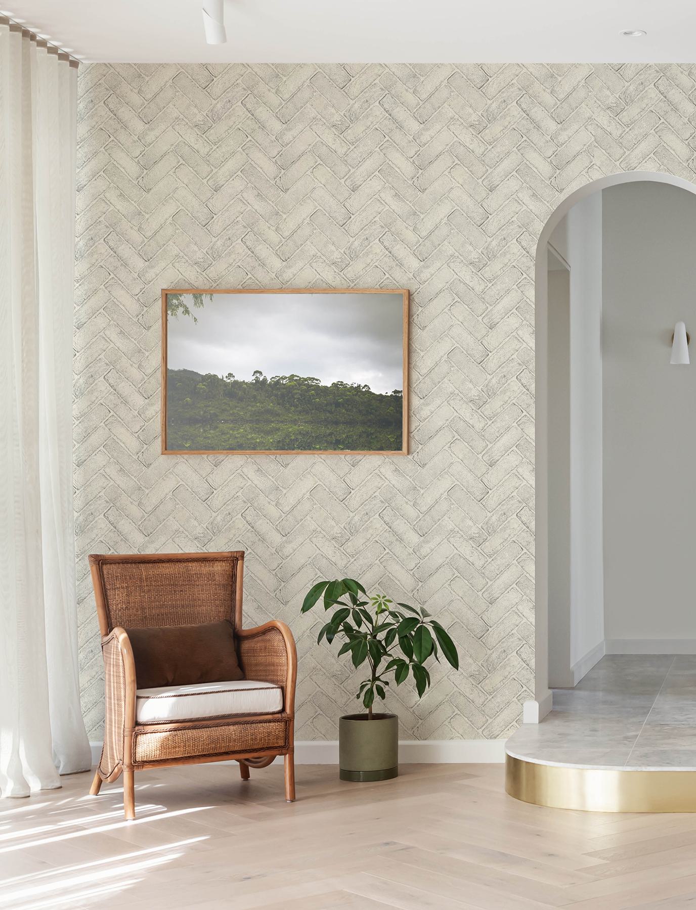 Canelle White Brick Herringbone Wallpaper