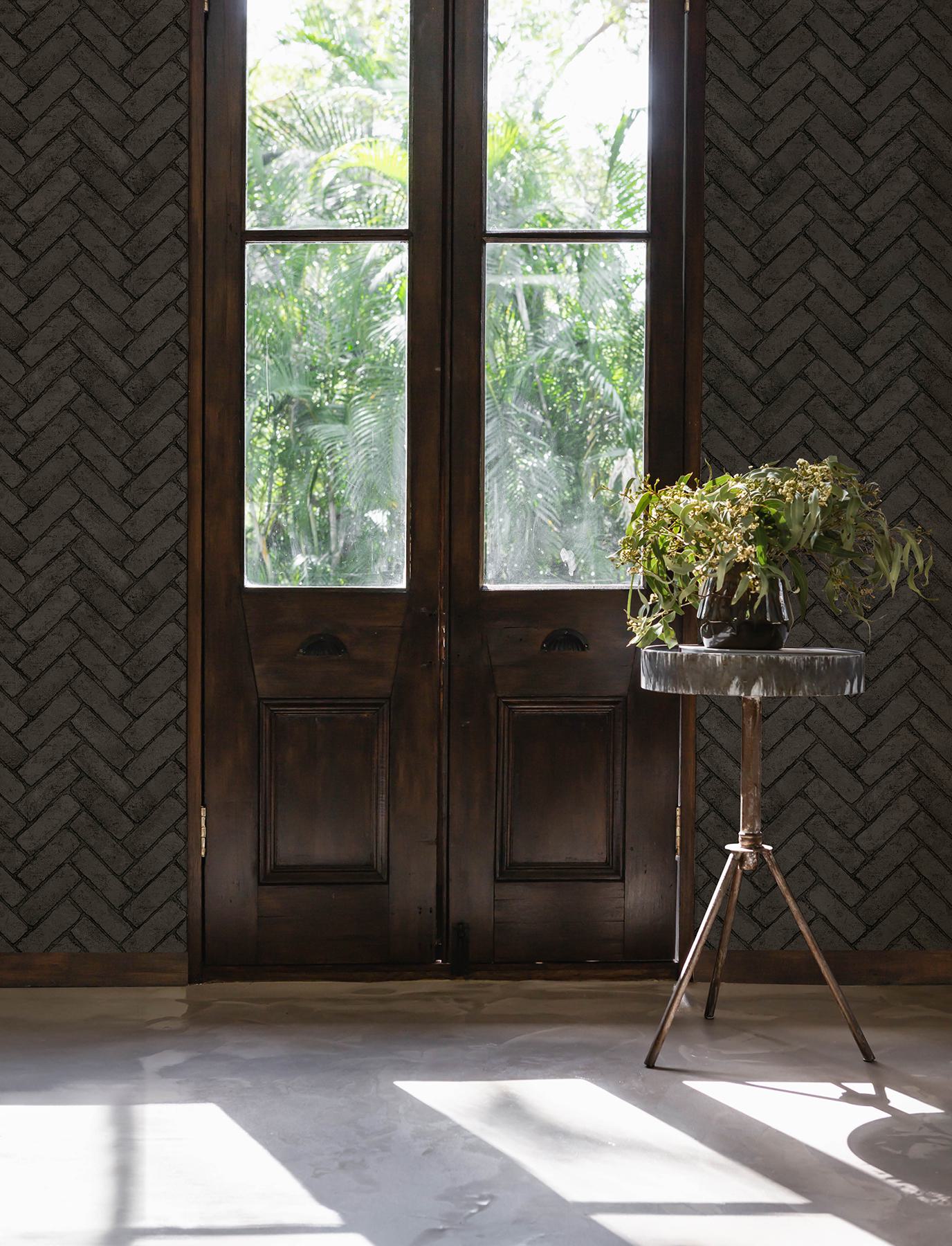 Canelle Black Brick Herringbone Wallpaper