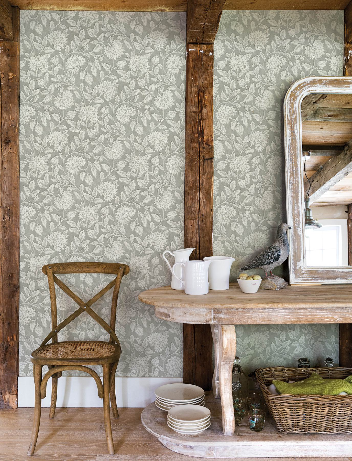 Vadouvan Grey Jacobean Trail Wallpaper