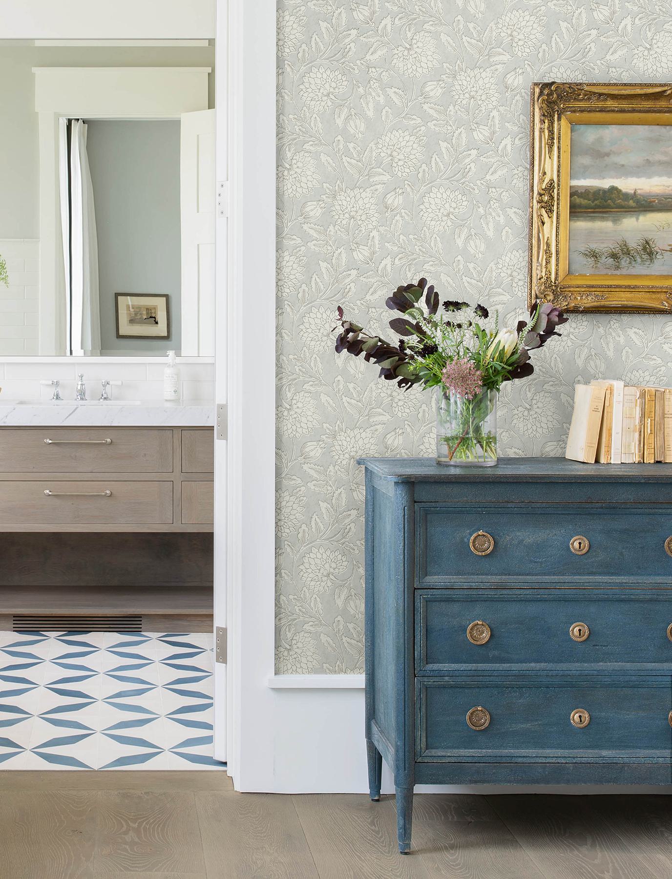 Vadouvan Light Blue Jacobean Trail Wallpaper