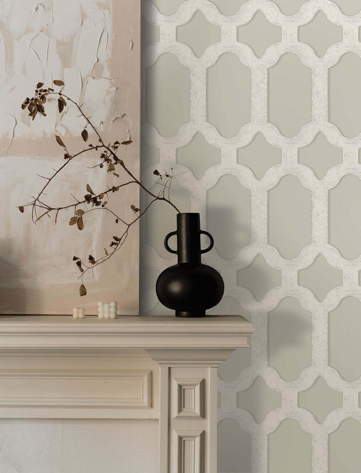 Chervil Light Grey Trellis Wallpaper