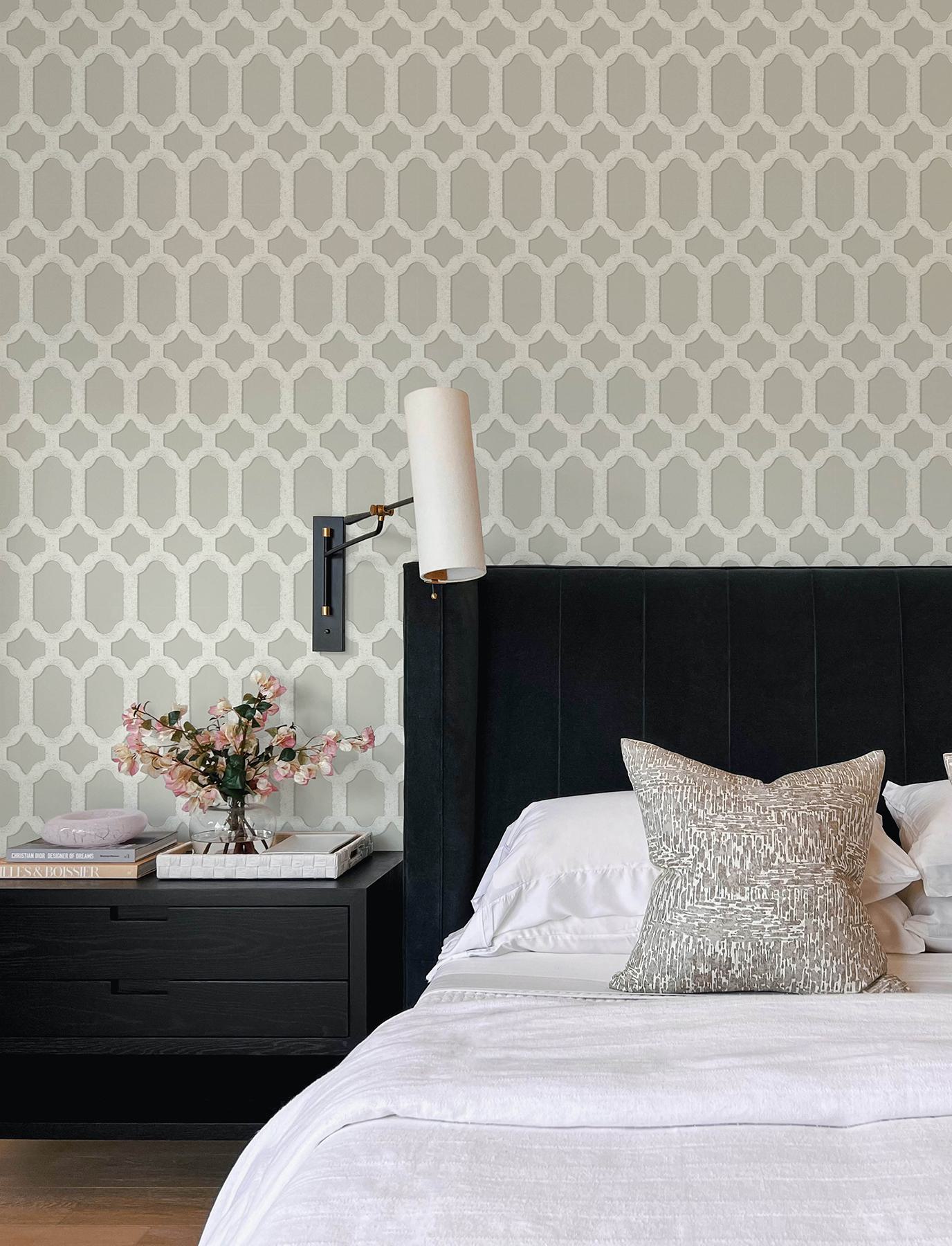 Chervil Light Grey Trellis Wallpaper