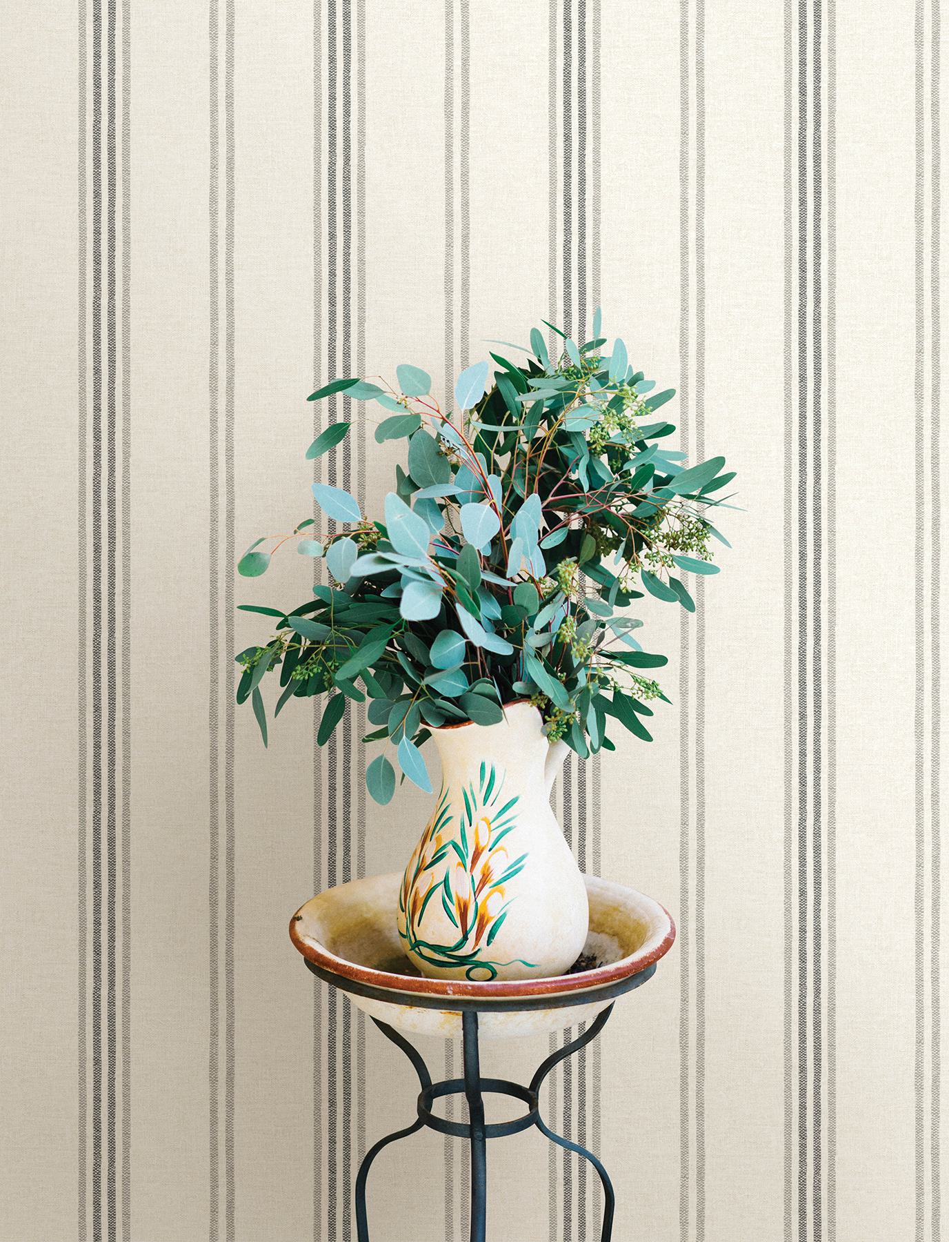 Lovage Charcoal Linen Stripe Wallpaper