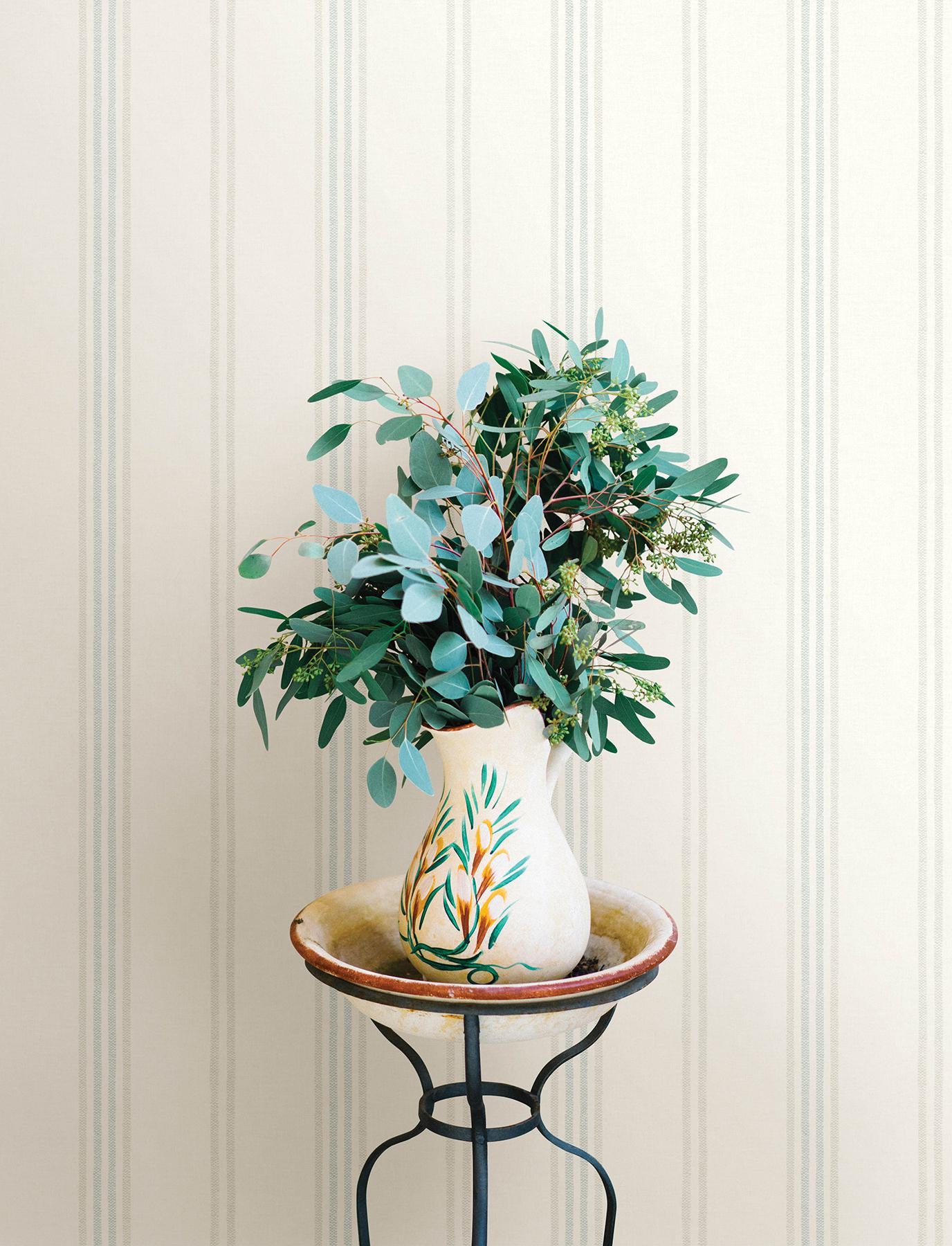 Lovage Aqua Linen Stripe Wallpaper