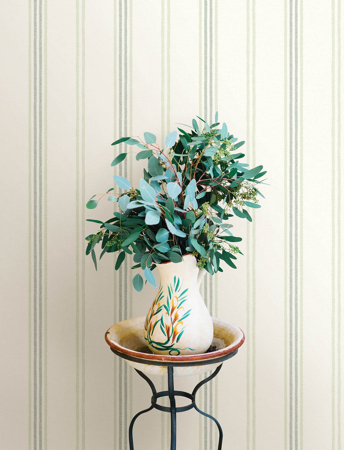 Lovage Green Linen Stripe Wallpaper