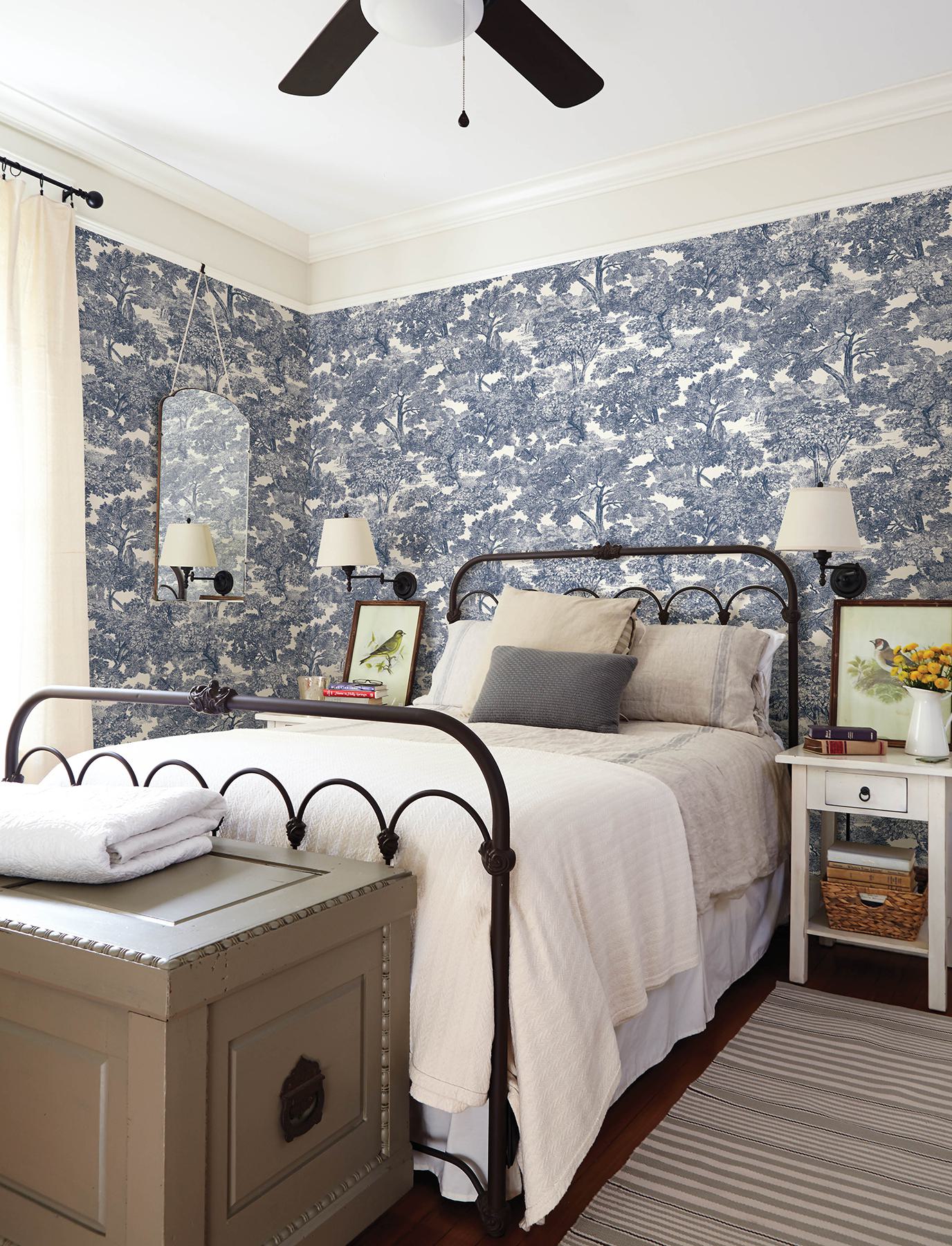 Spinney Blue Toile Wallpaper