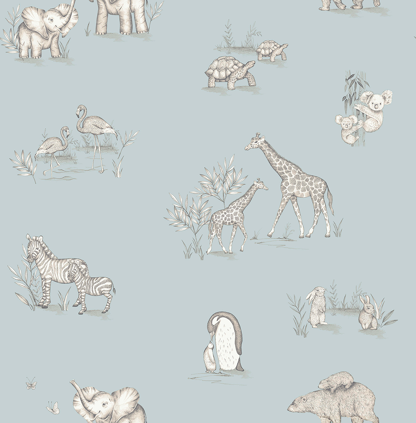 Safari Babies Blue Animal Wallpaper