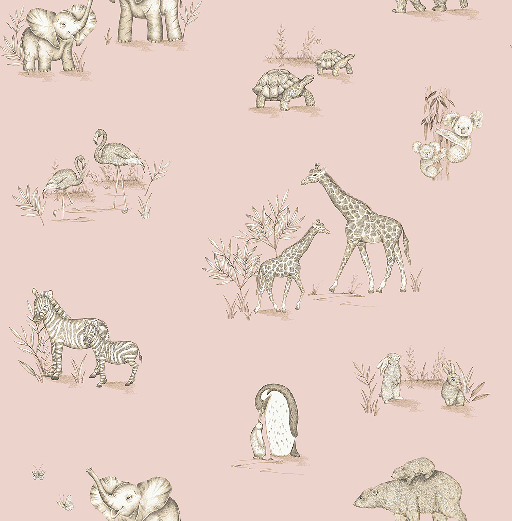 Safari Babies Pink Animal Wallpaper