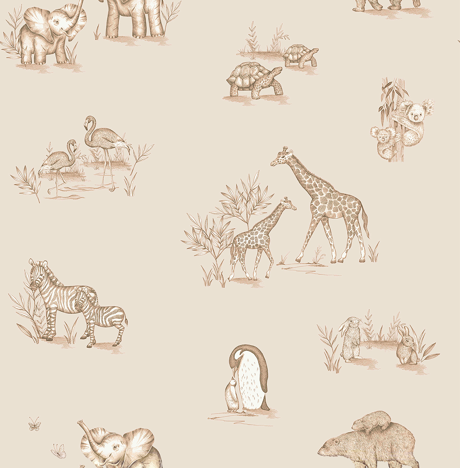 Safari Babies Beige Animal Wallpaper