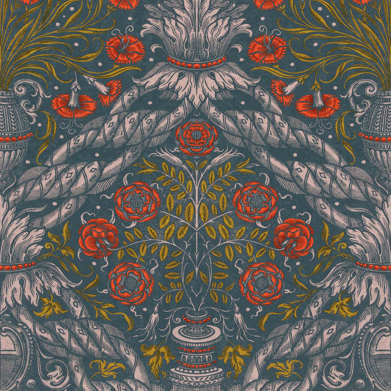 FLORAL ORNAMENT Scarlet Blue