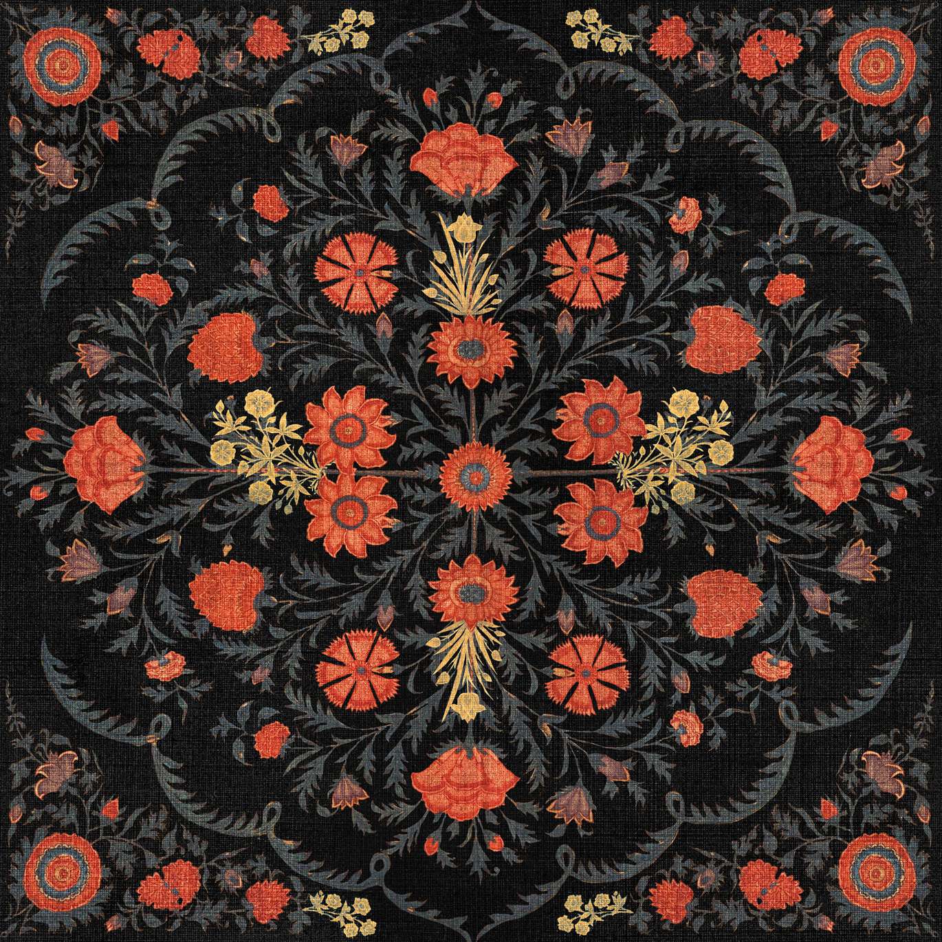 HINDU BLOOM Anthracite Red, Gold, Black