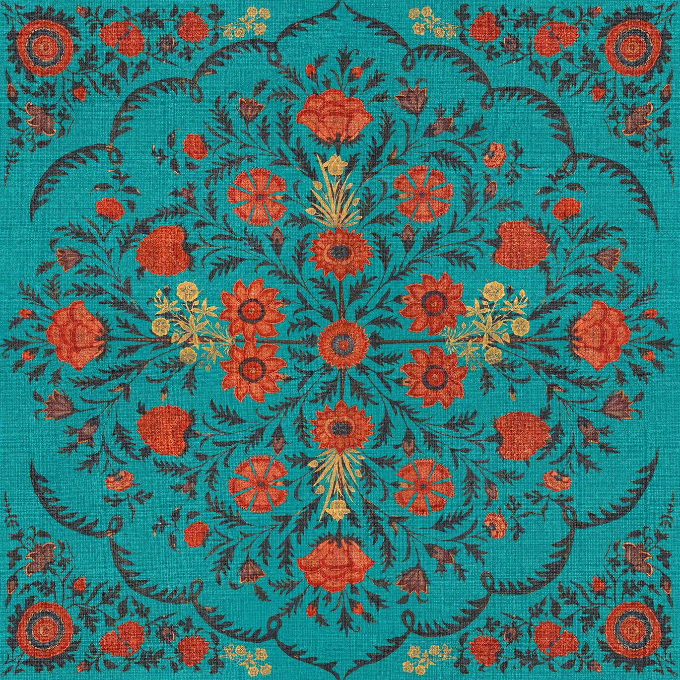 HINDU BLOOM Topaz Red, Gold, Turquoise
