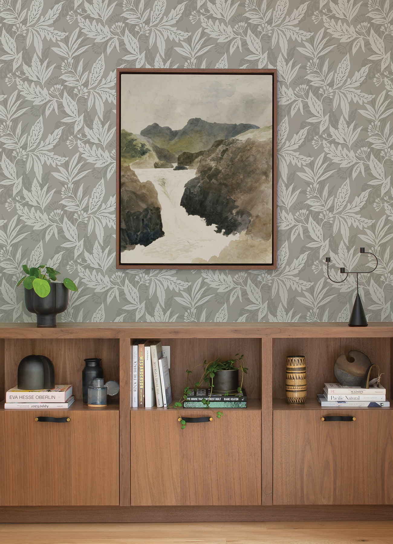 Anita Pewter Woodland Floral Wallpaper