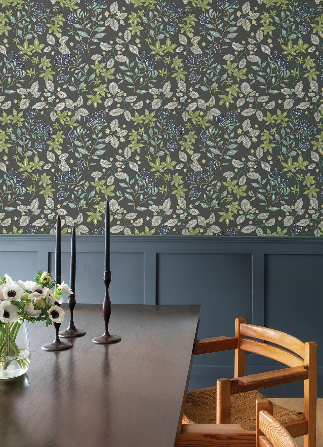 Mildred Charcoal Botanical Trail Wallpaper