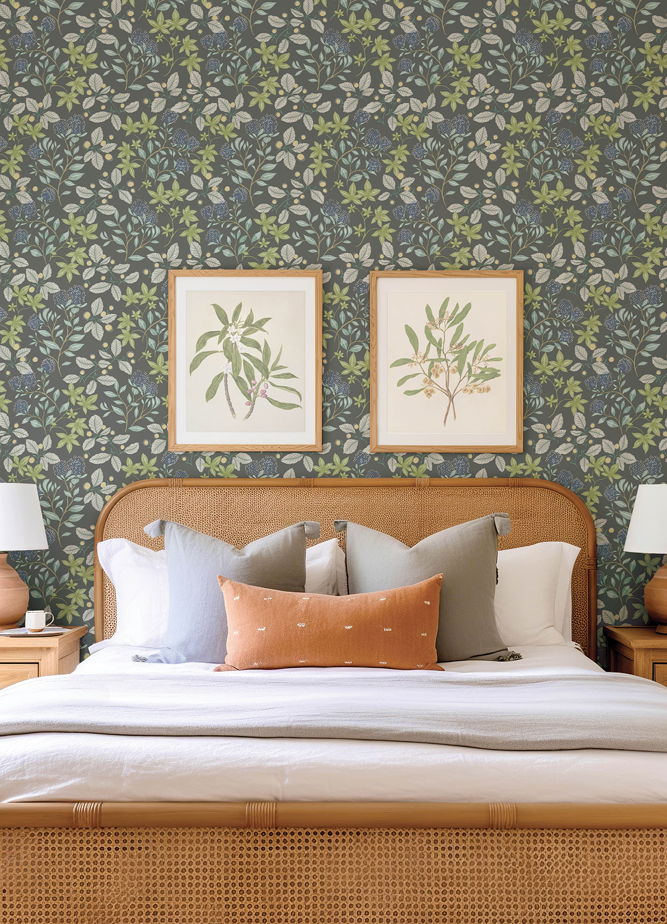 Mildred Charcoal Botanical Trail Wallpaper