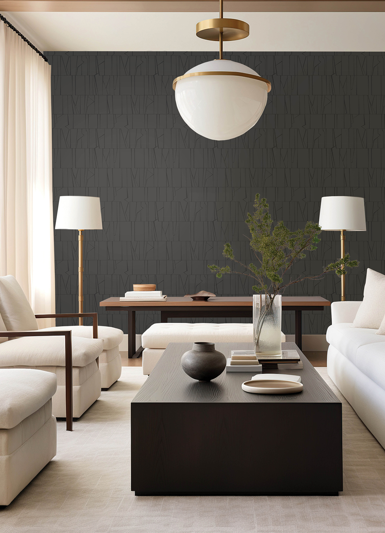Huntington Charcoal Geometric Stripe Wallpaper