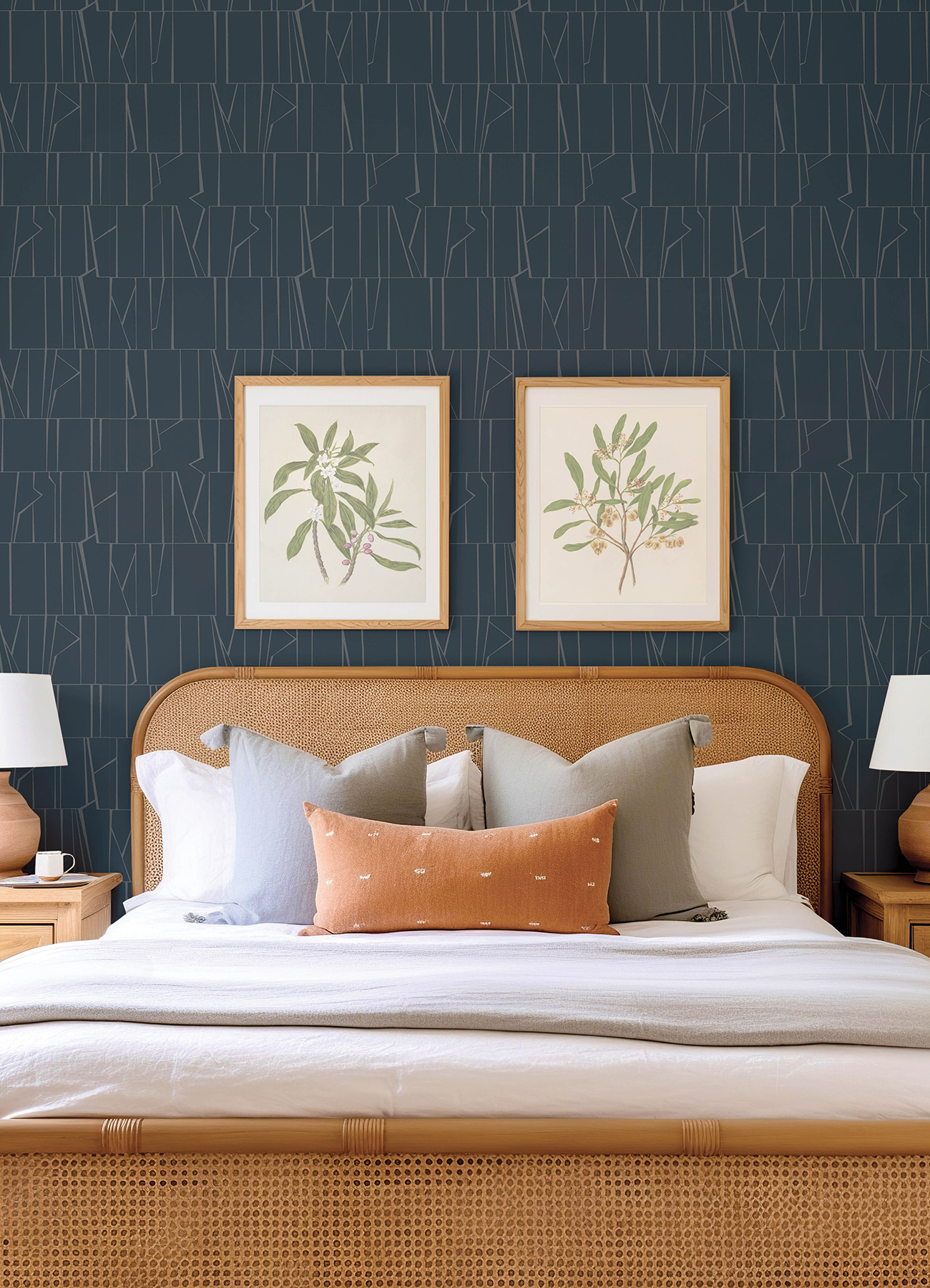 Huntington Indigo Geometric Stripe Wallpaper