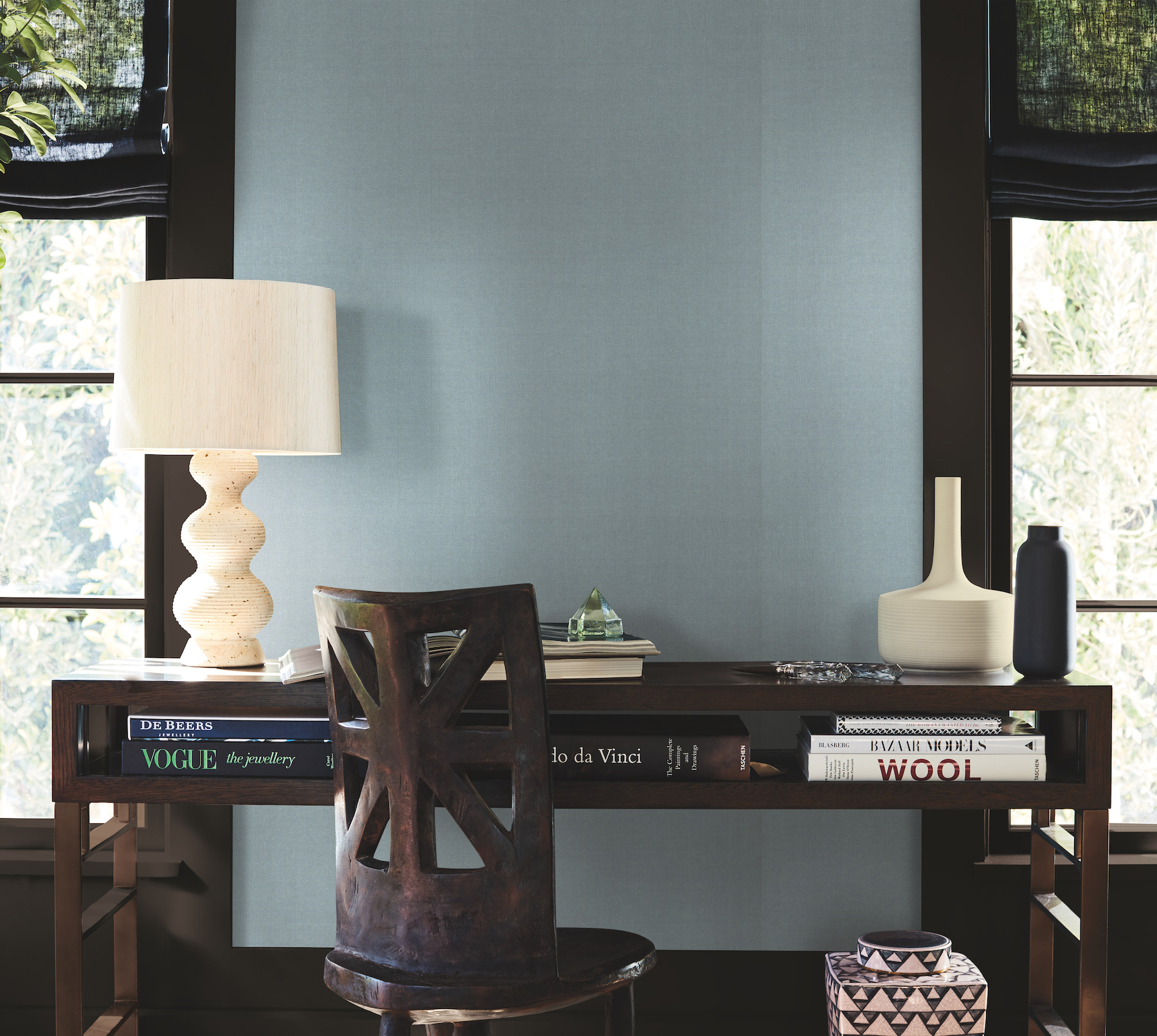 Woven Linen Sky Blue Wallpaper