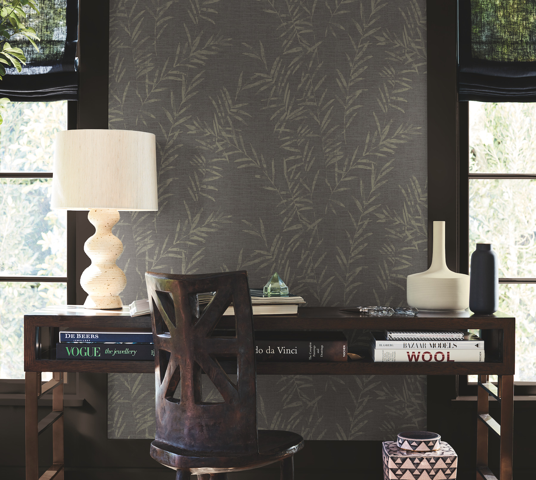 Allerton Bamboo Black Wallpaper