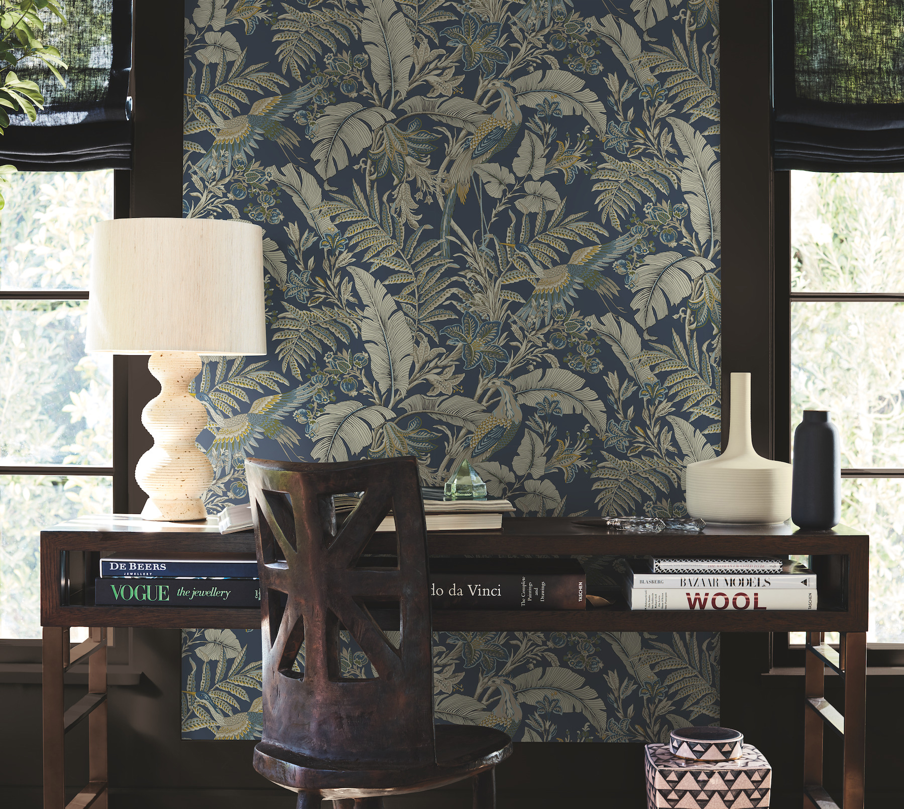 Heronwood Navy Wallpaper