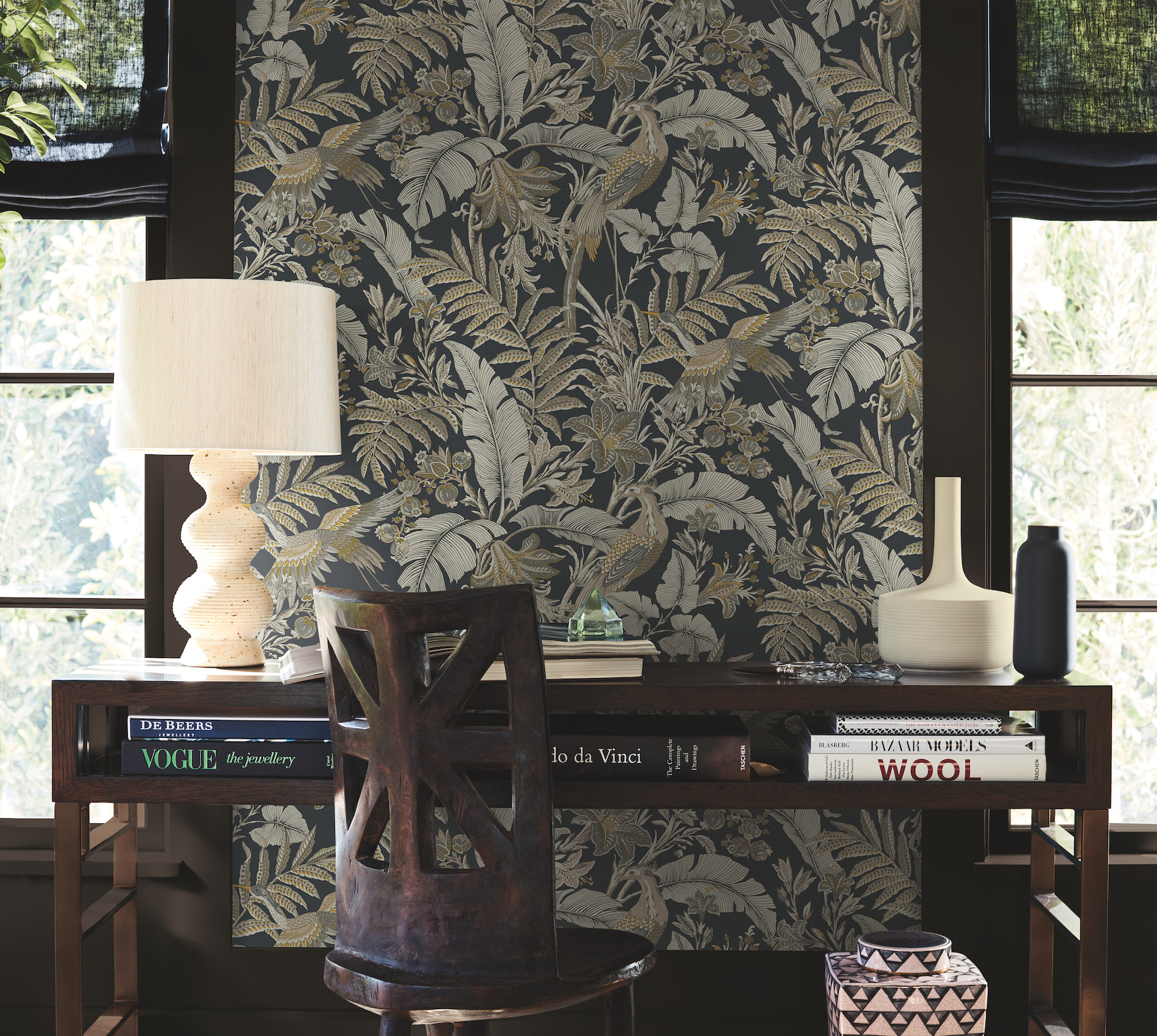Heronwood Black Wallpaper