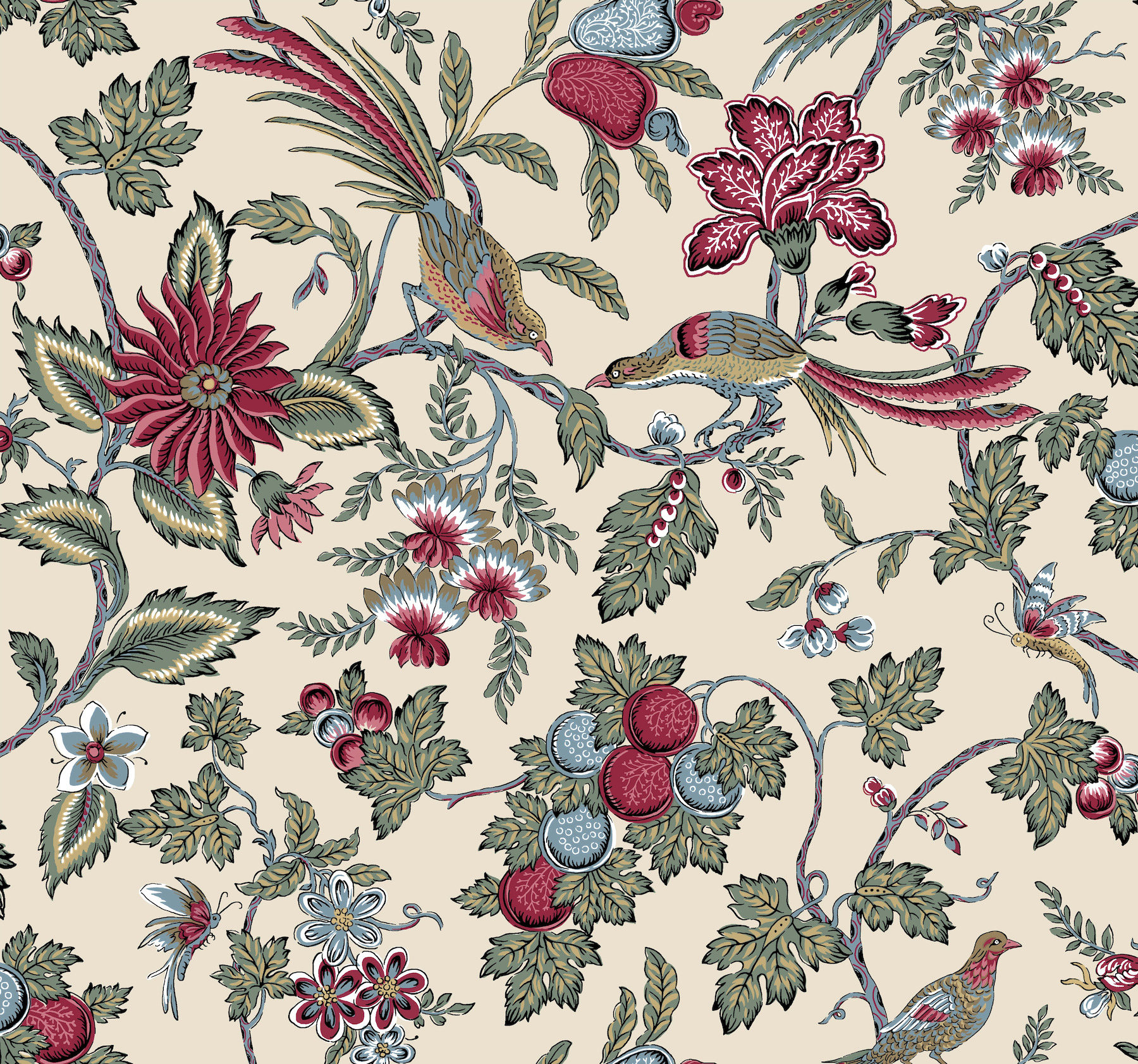 Parterre Raspberry Jacobean Wallpaper