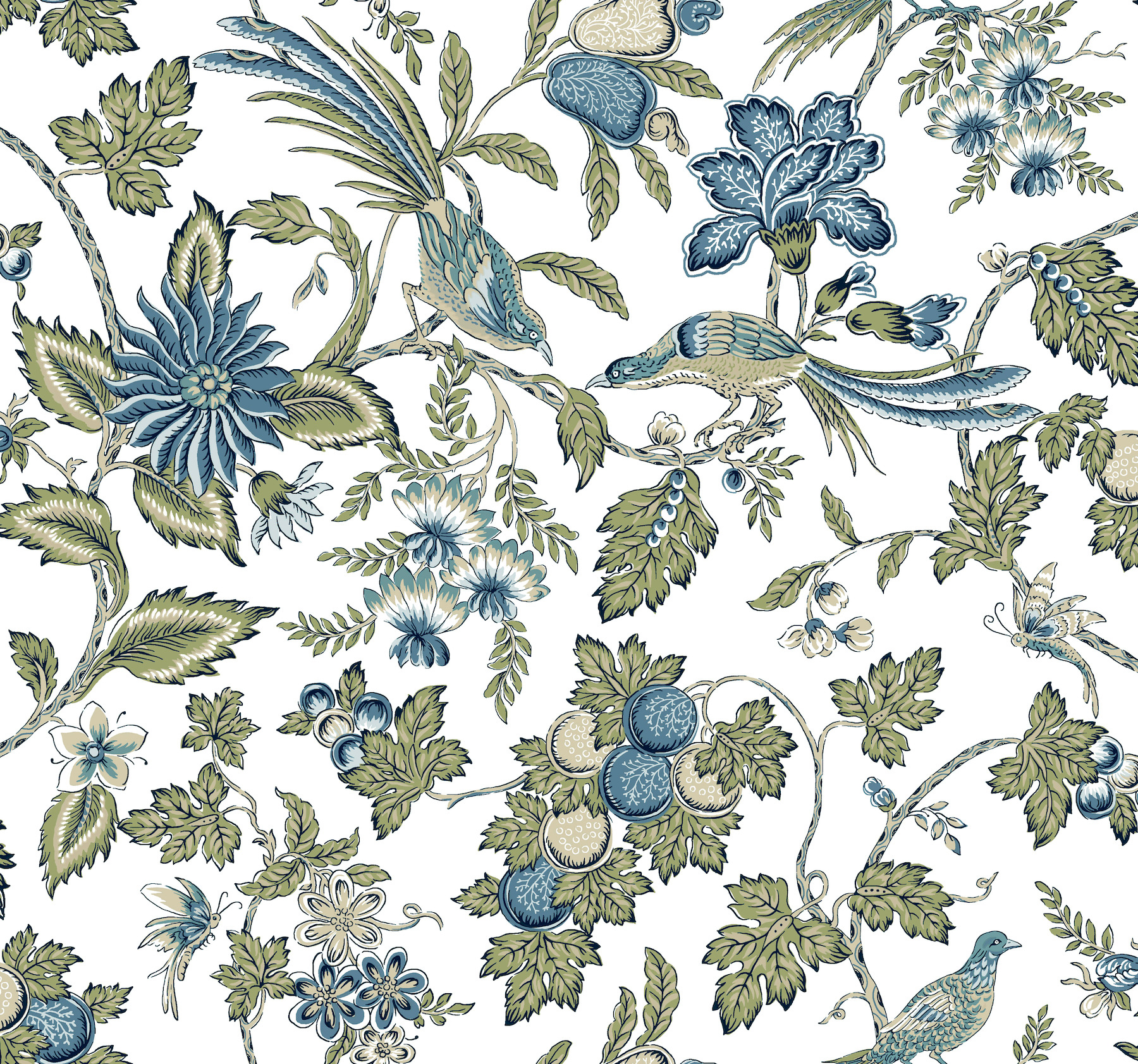 Parterre Blue Jacobean Wallpaper