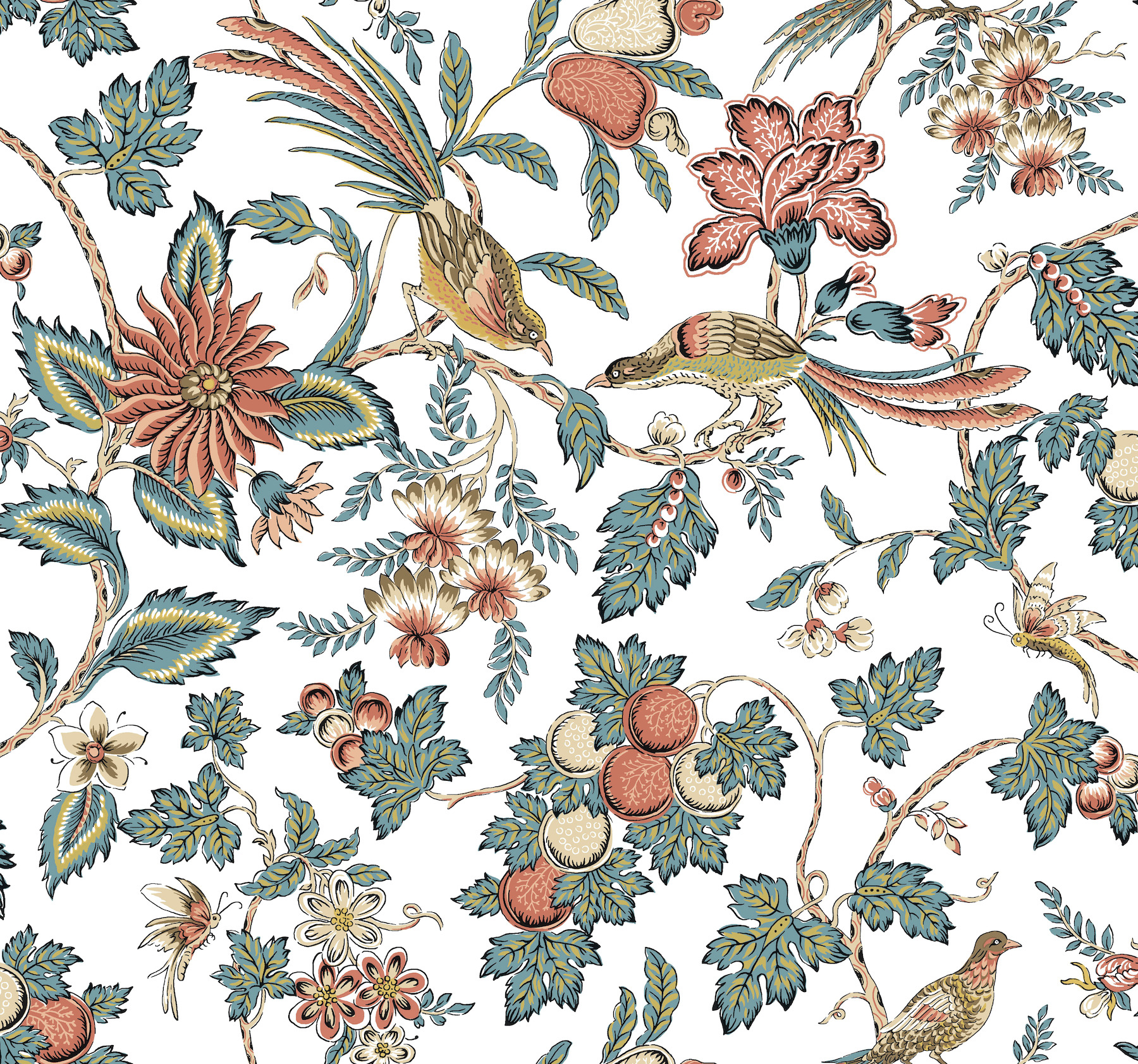 Parterre Coral Jacobean Wallpaper