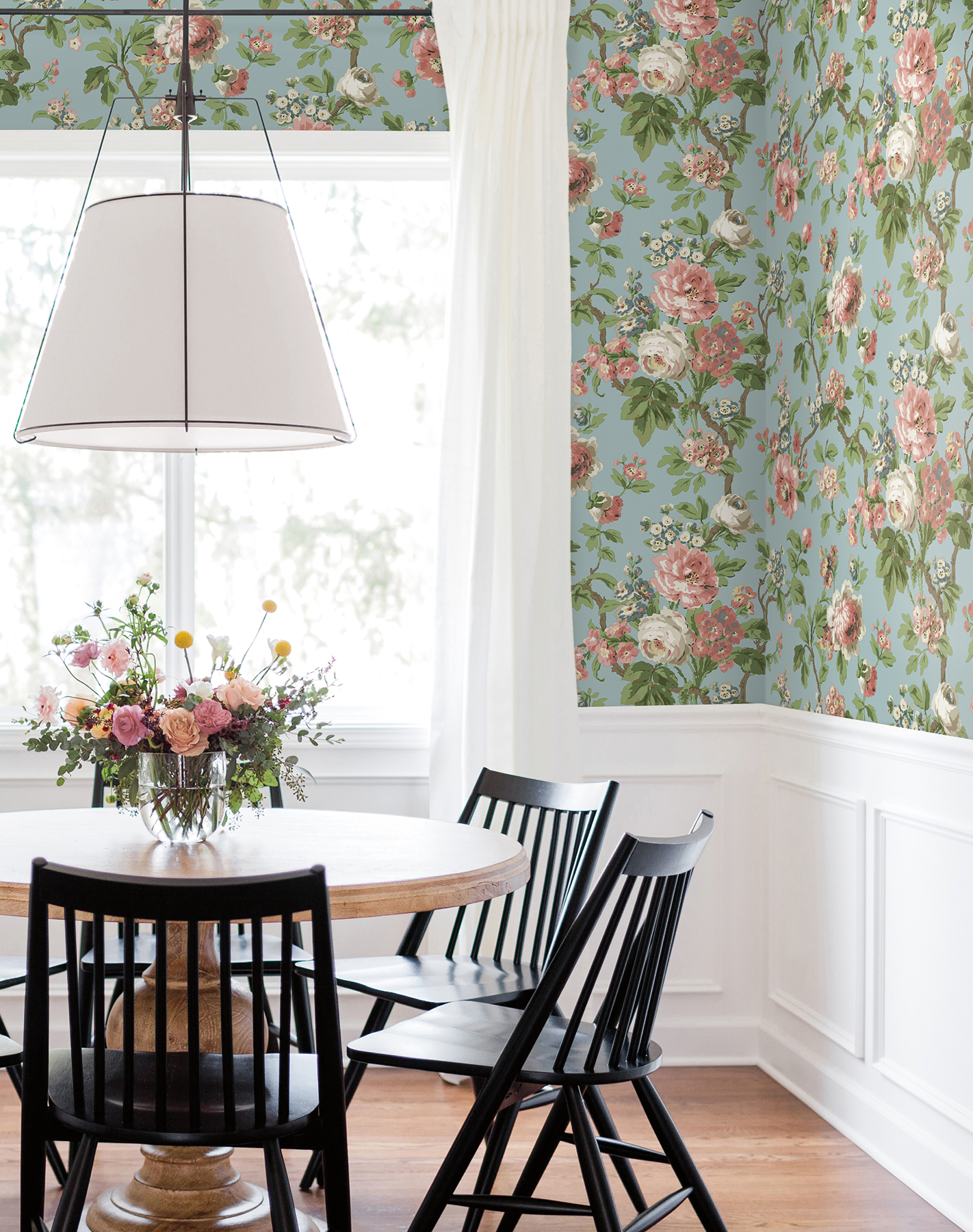 Beatrix Sky Blue Vintage Floral Wallpaper