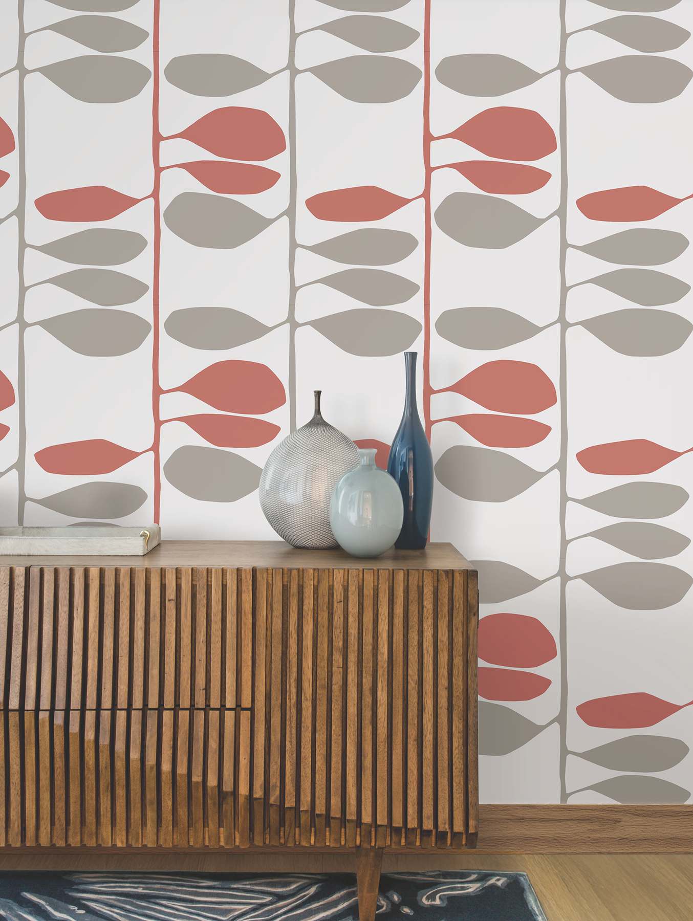 Sculpted Vines Vermillion & Graphite Wallpaper