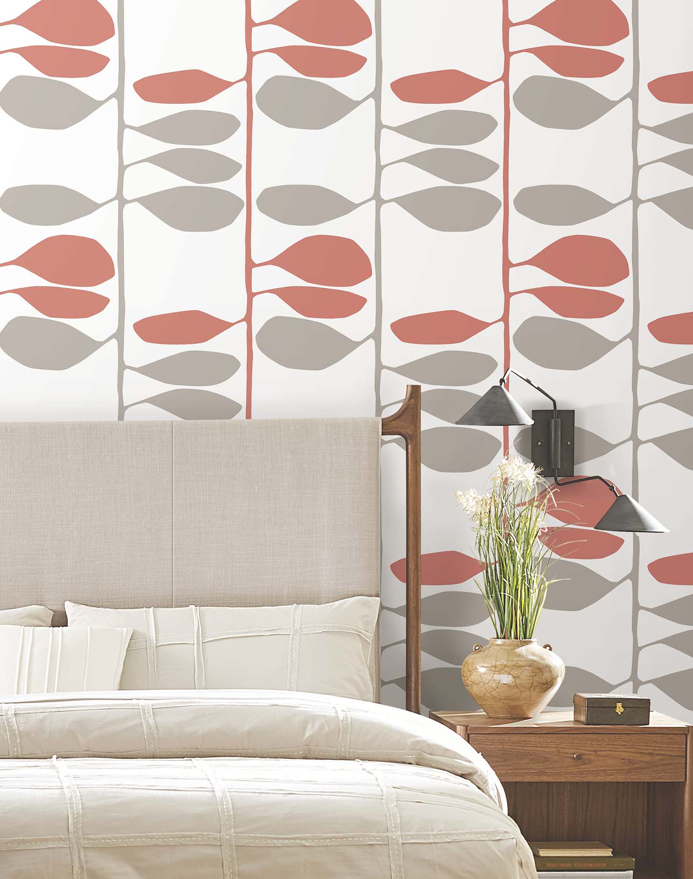 Sculpted Vines Vermillion & Graphite Wallpaper