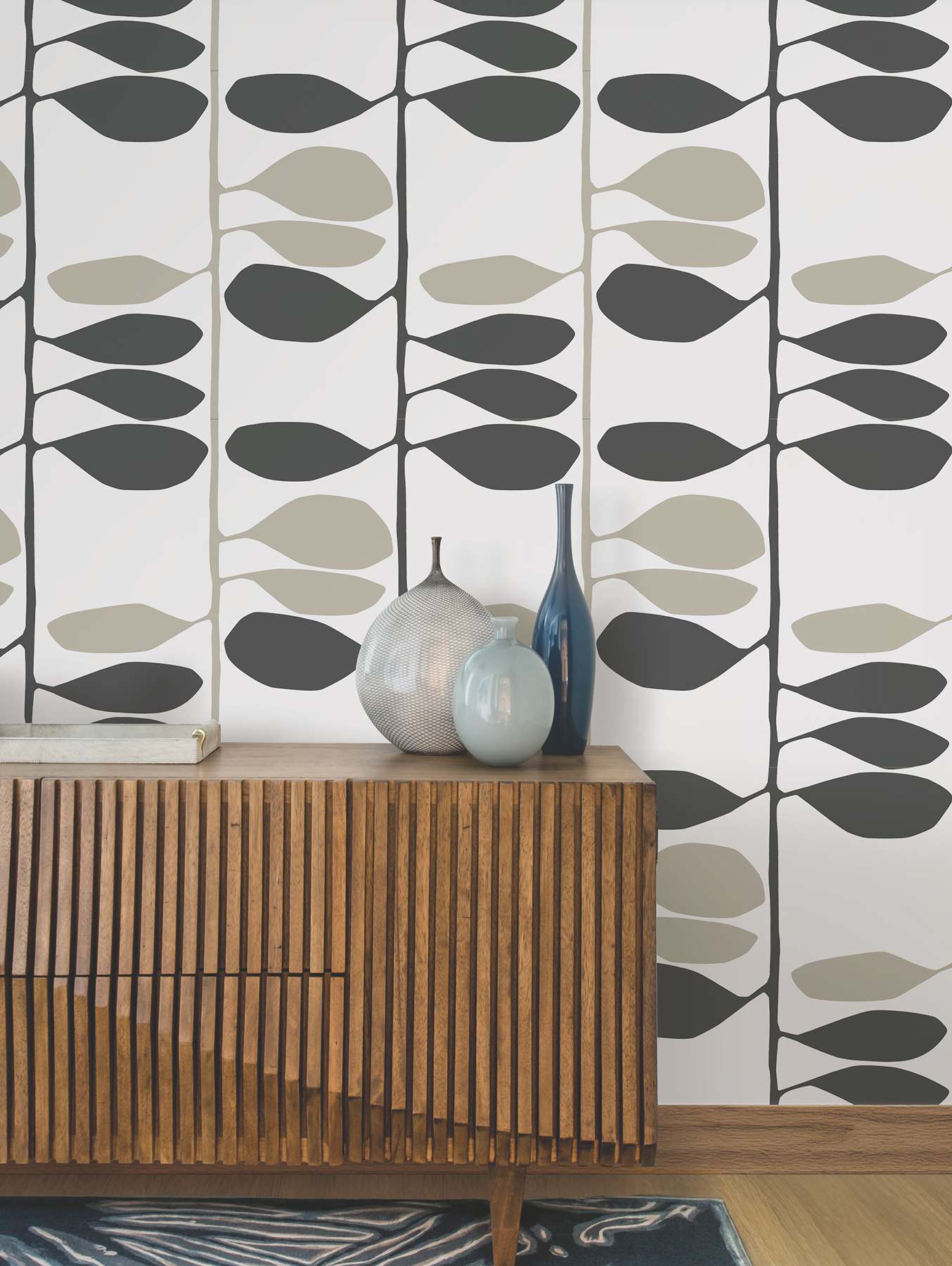 Sculpted Vines Carbon & Linen Wallpaper