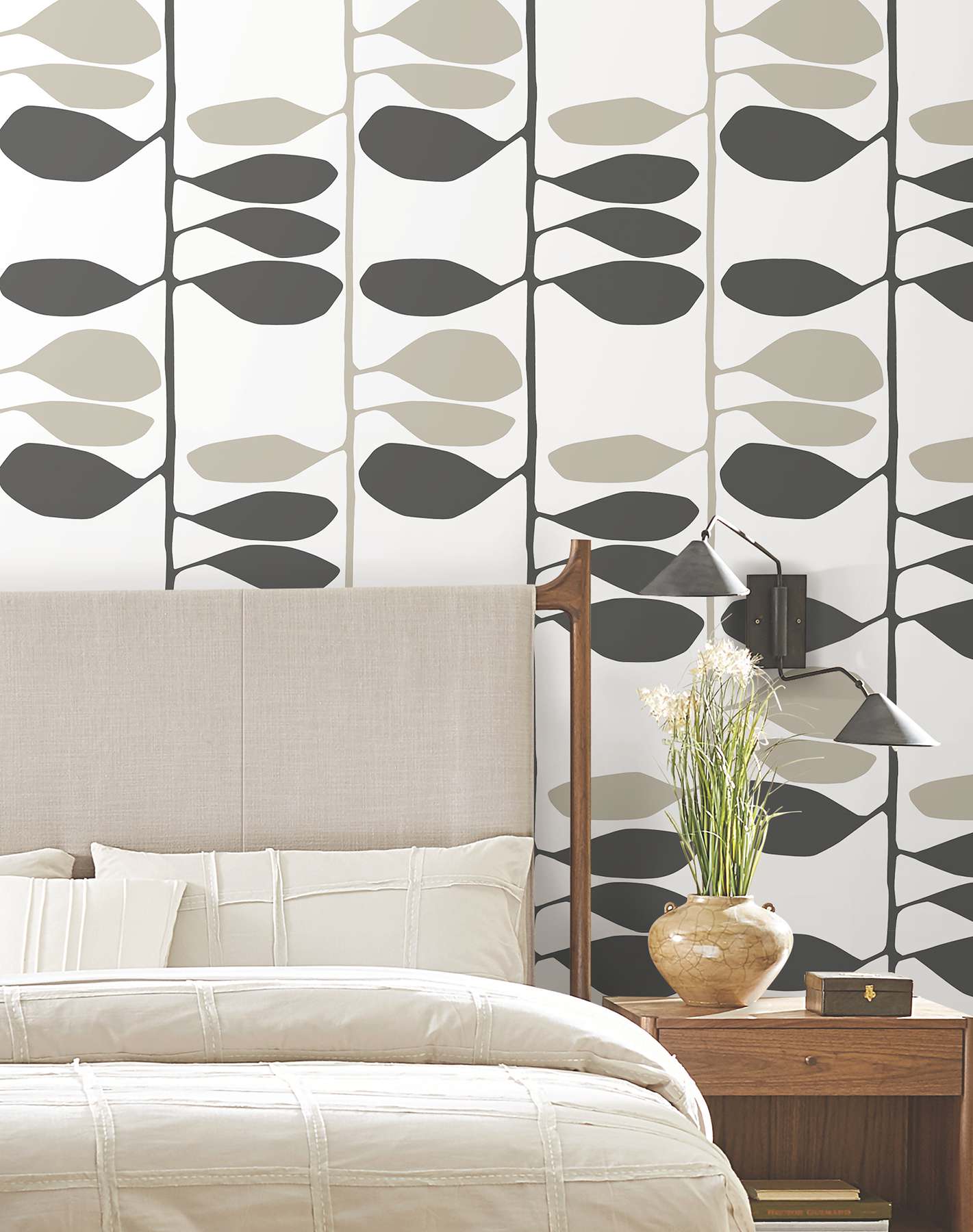 Sculpted Vines Carbon & Linen Wallpaper